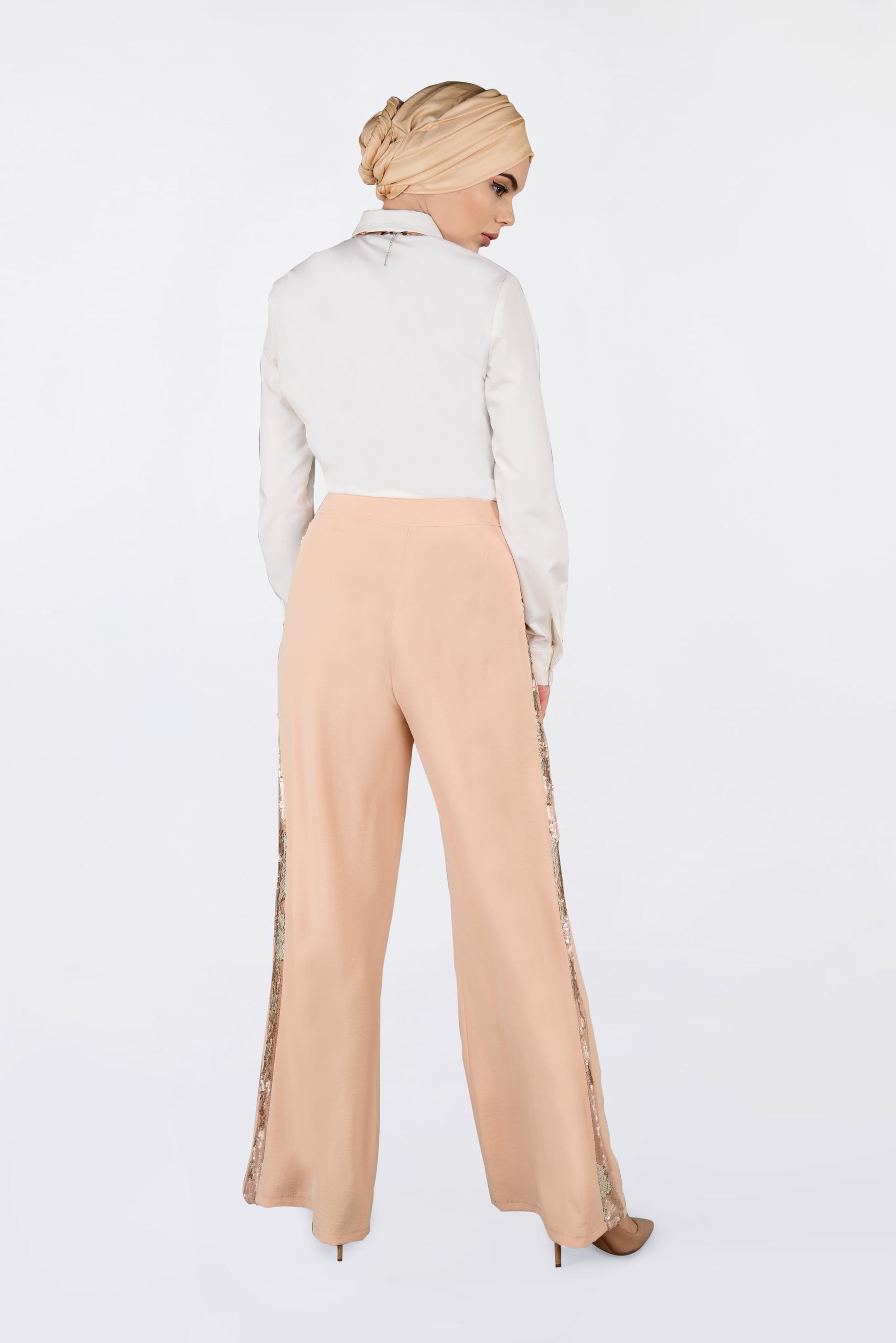 Tesettür giyim PUDRA YANLARI PAYET ŞERİTLİ PANTOLON 7342