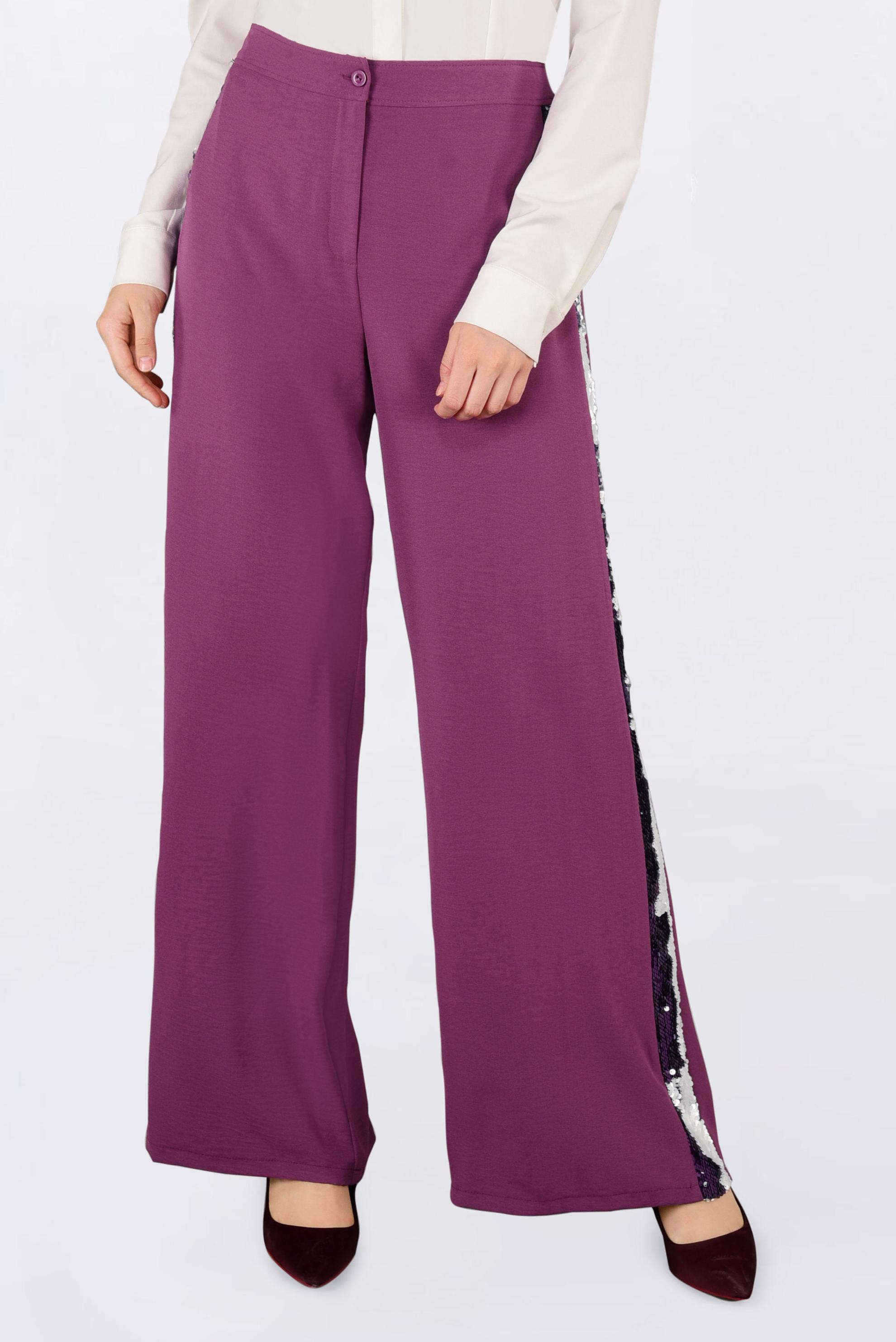 Tesettür giyim MOR YANLARI PAYET ŞERİTLİ PANTOLON 7342