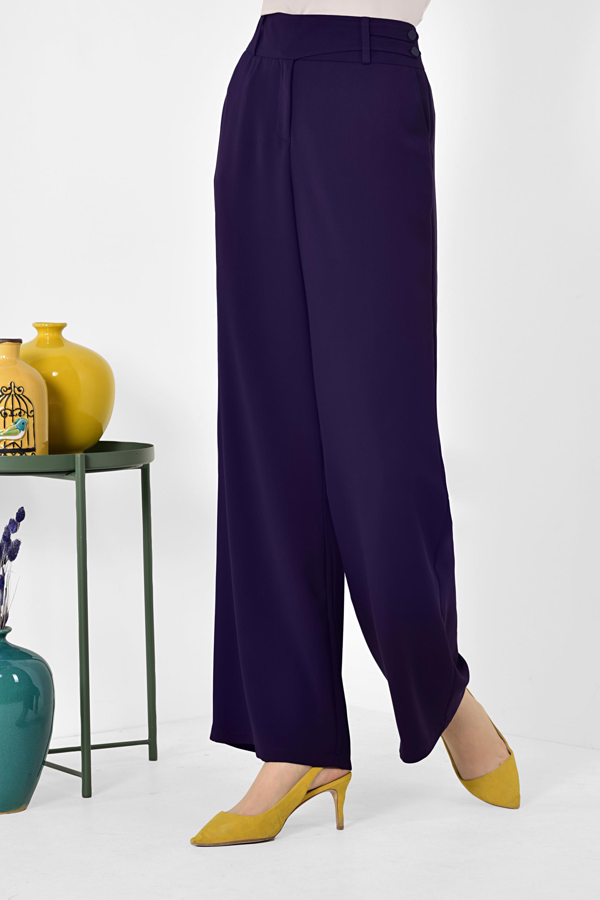 Tesettür giyim MOR YÜKSEK BEL SALAŞ PANTOLON 7344