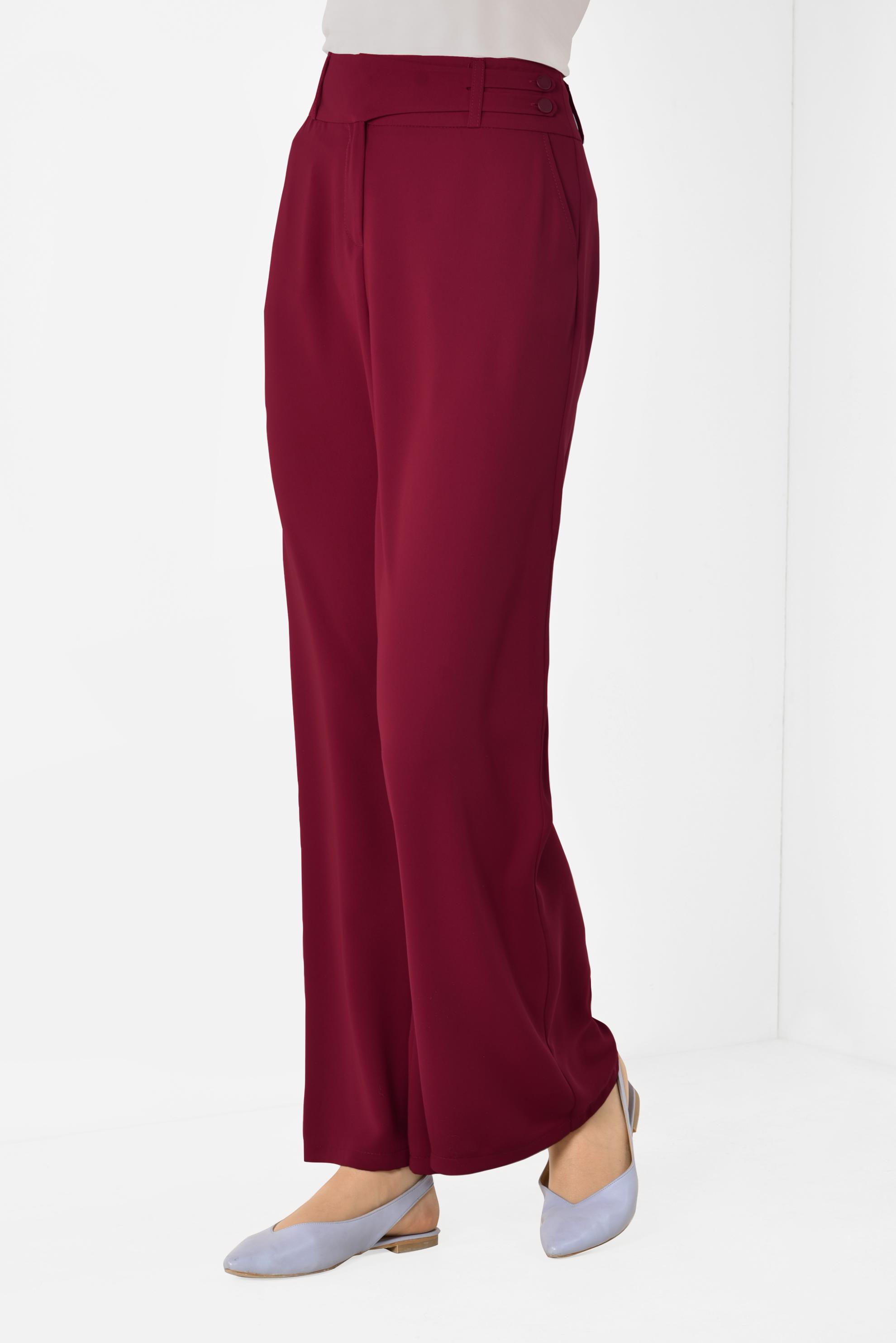 Tesettür giyim BORDO YÜKSEK BEL SALAŞ PANTOLON 7344