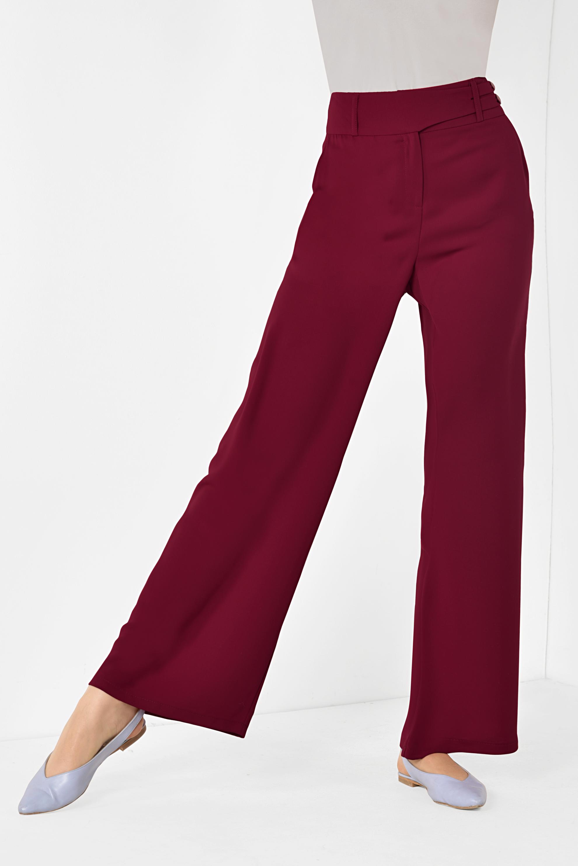 Tesettür giyim BORDO YÜKSEK BEL SALAŞ PANTOLON 7344