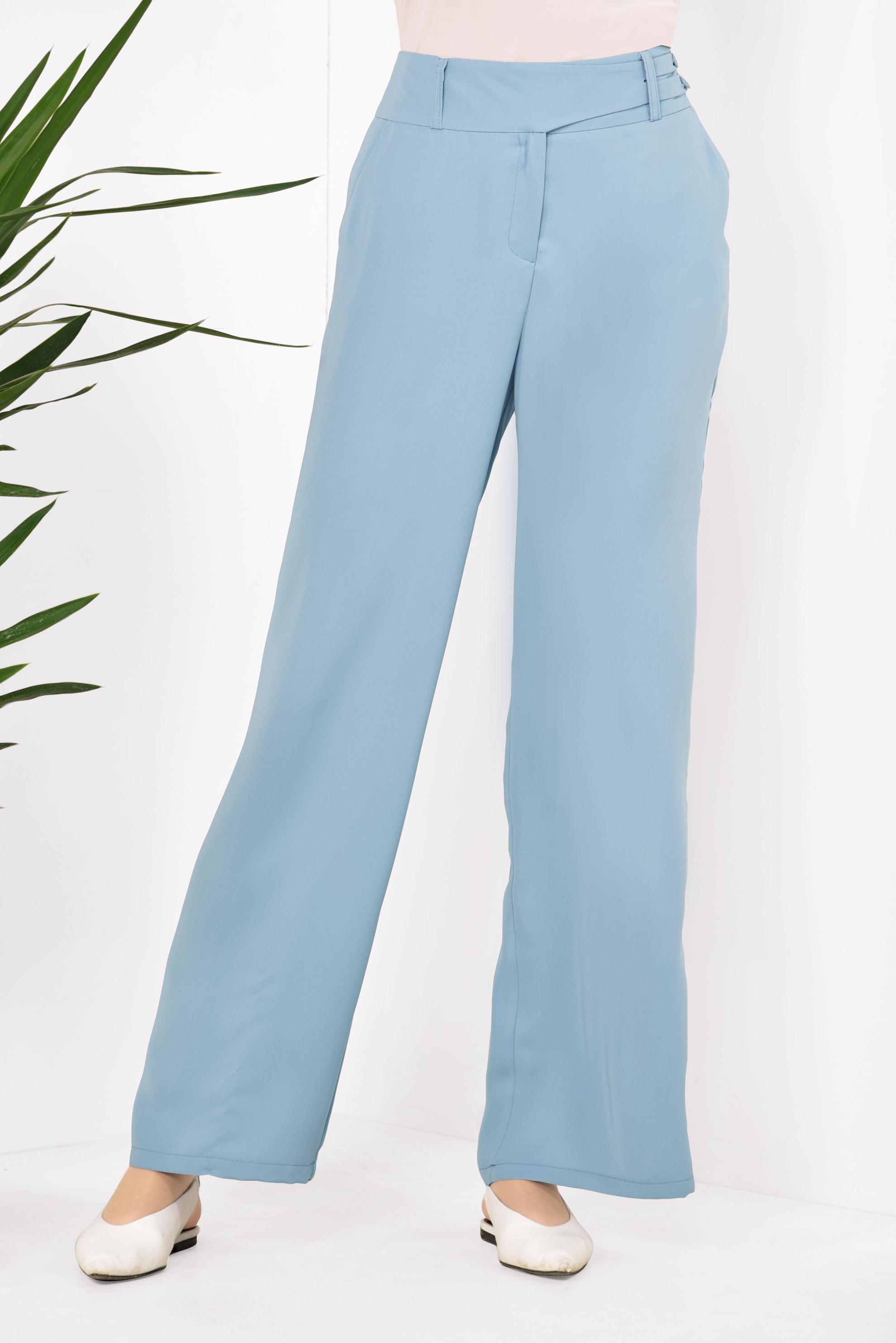 Tesettür giyim MAVİ YÜKSEK BEL SALAŞ PANTOLON 7344