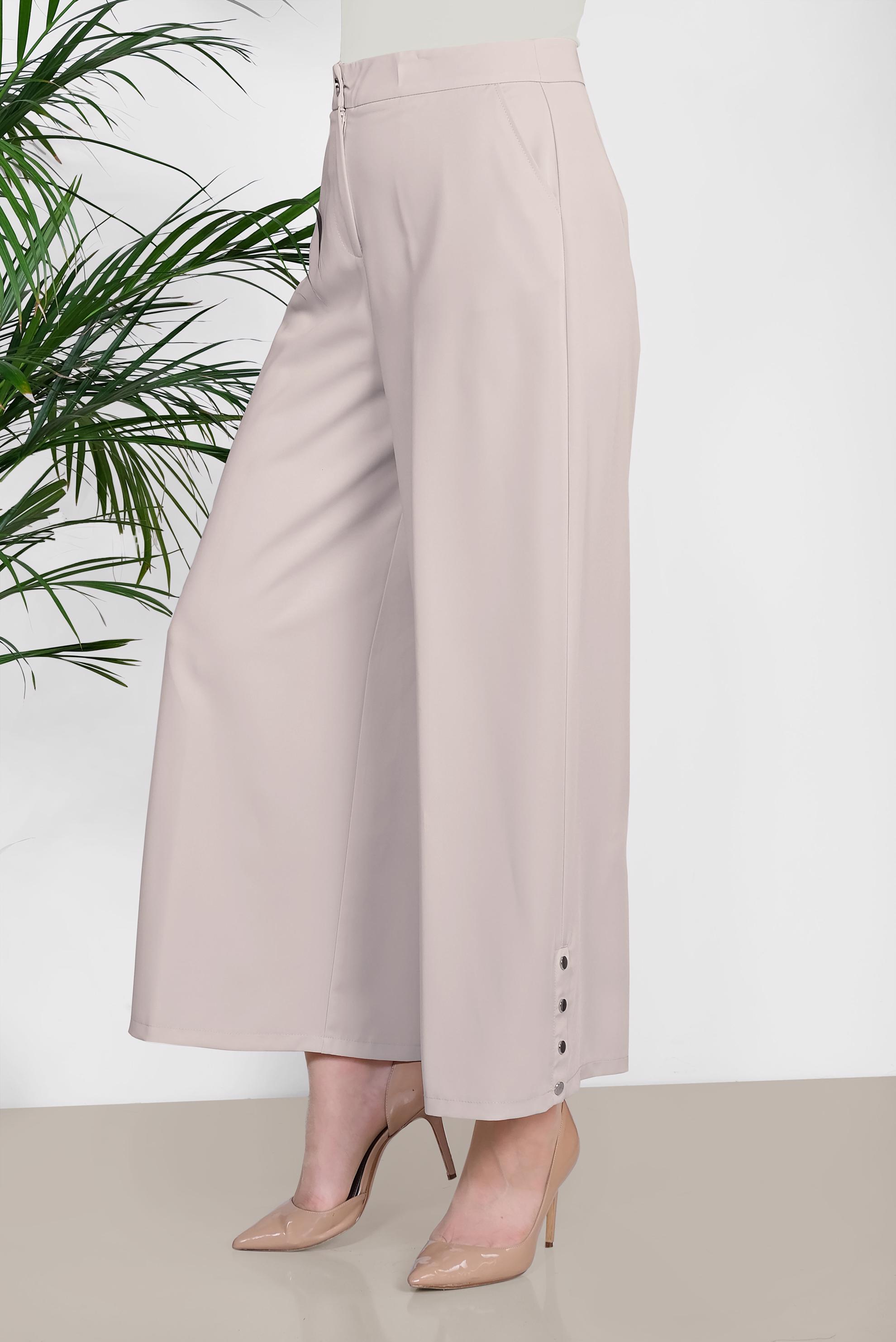 Tesettür giyim BEJ ÇITÇITLI GENİŞ KESİM PANTOLON 7368