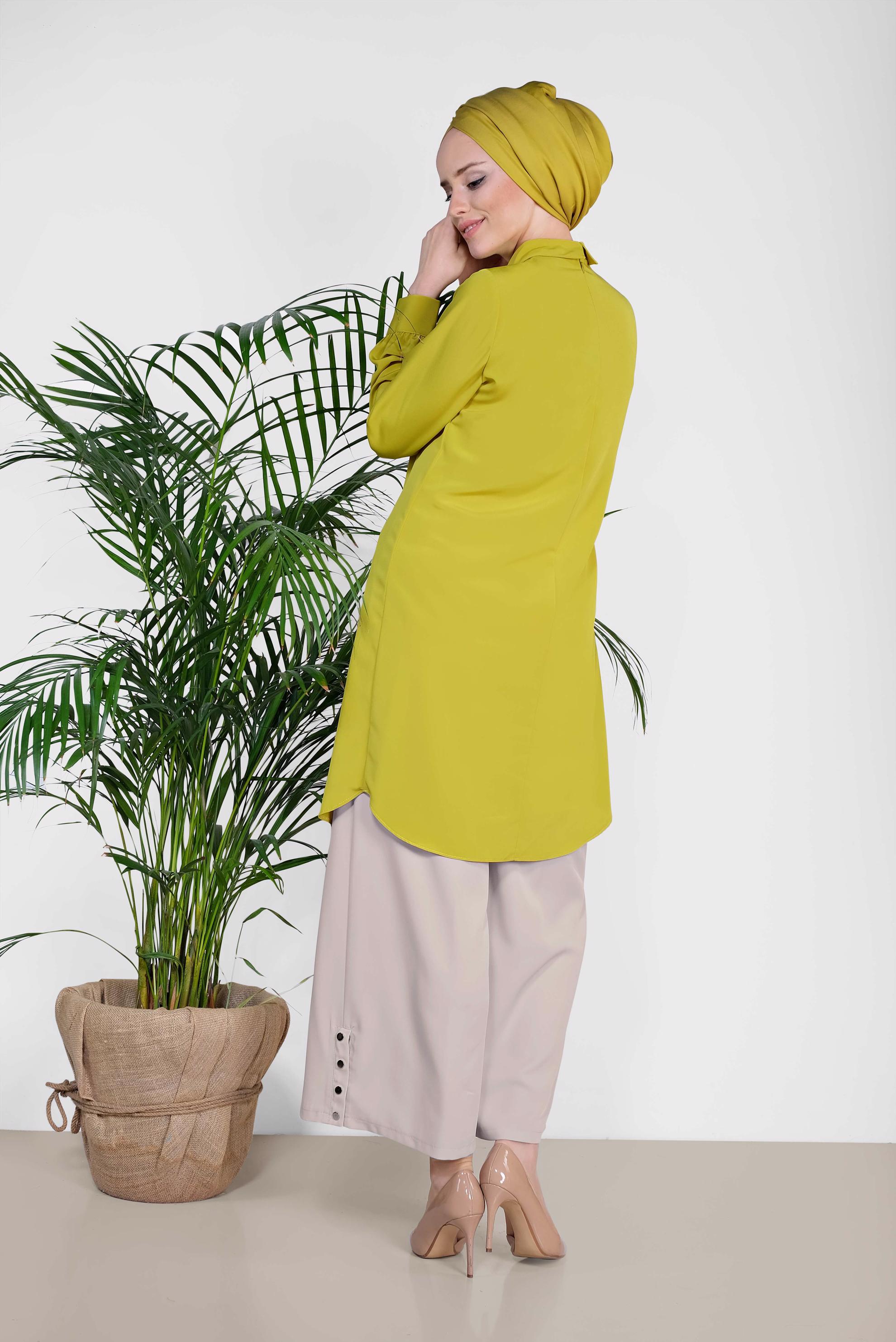 Tesettür giyim BEJ ÇITÇITLI GENİŞ KESİM PANTOLON 7368