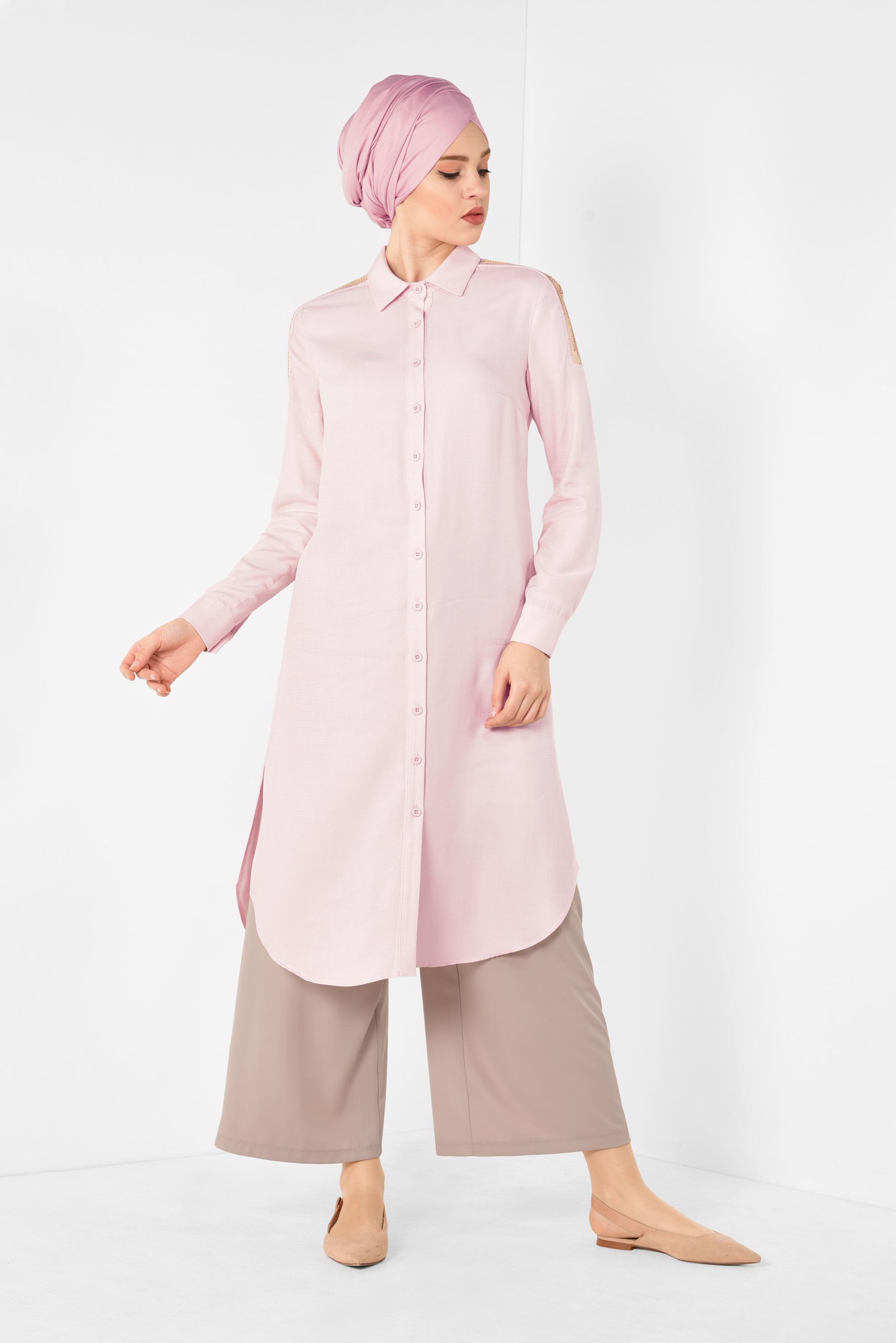 Tesettür giyim KAHVE ÇITÇITLI GENİŞ KESİM PANTOLON 7368