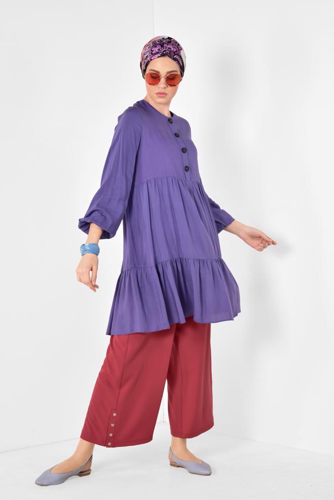 Tesettür giyim  ÇITÇITLI GENİŞ KESİM PANTOLON 7368 - ALVİNA