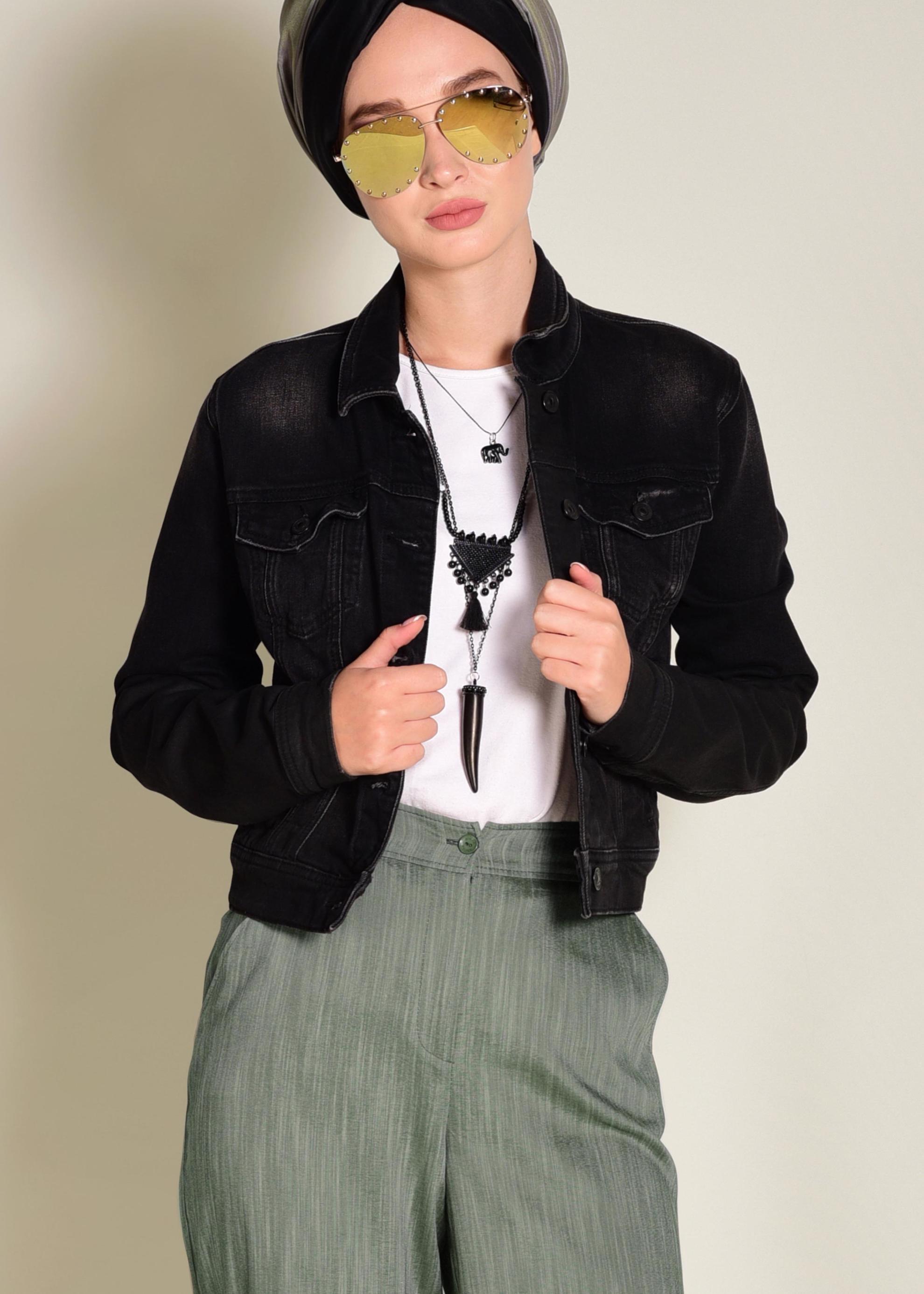 Tesettür giyim HAKİ DÜĞMELİ YÜKSEK BEL PANTOLON 7370