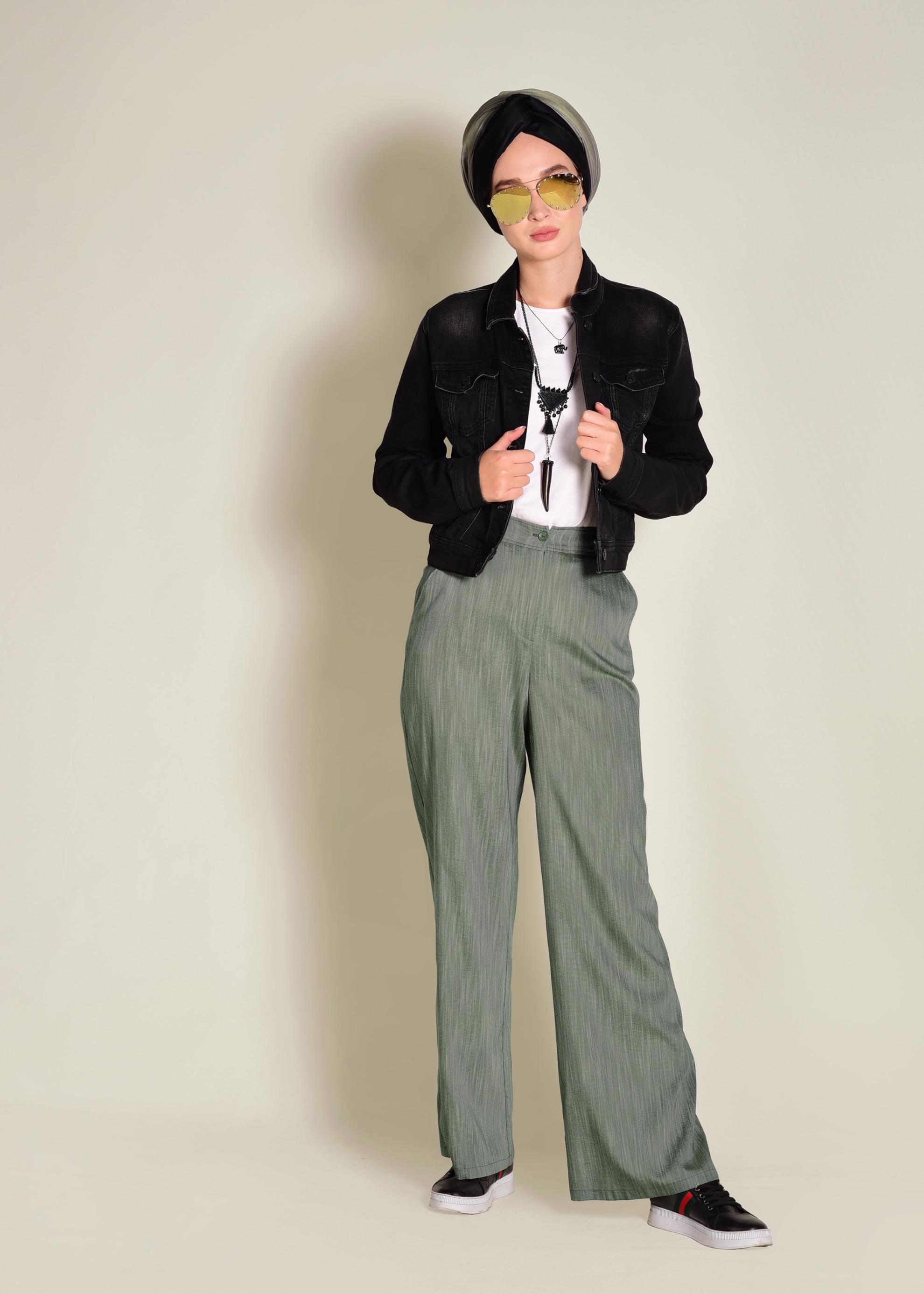 Tesettür giyim HAKİ DÜĞMELİ YÜKSEK BEL PANTOLON 7370