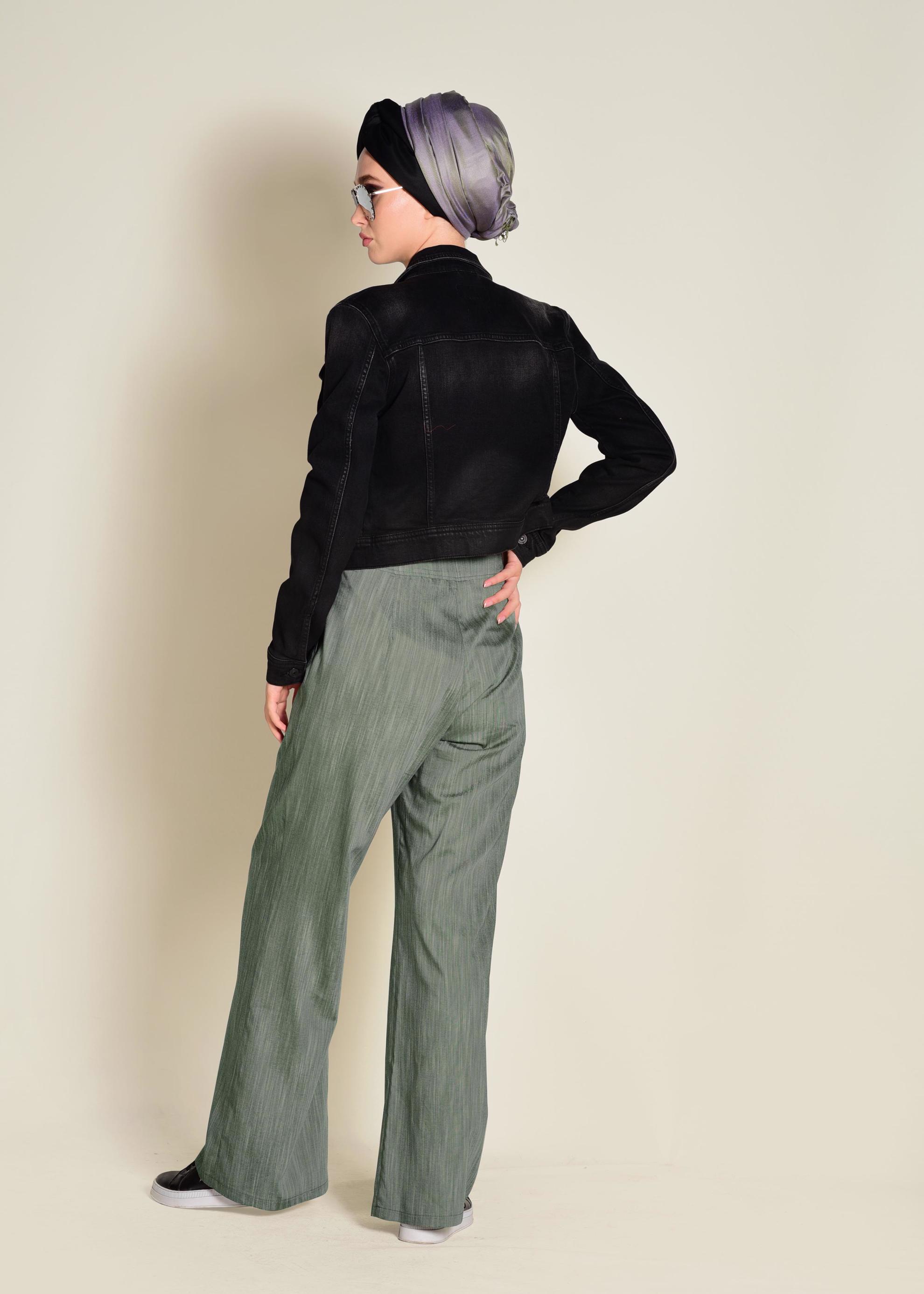 Tesettür giyim HAKİ DÜĞMELİ YÜKSEK BEL PANTOLON 7370