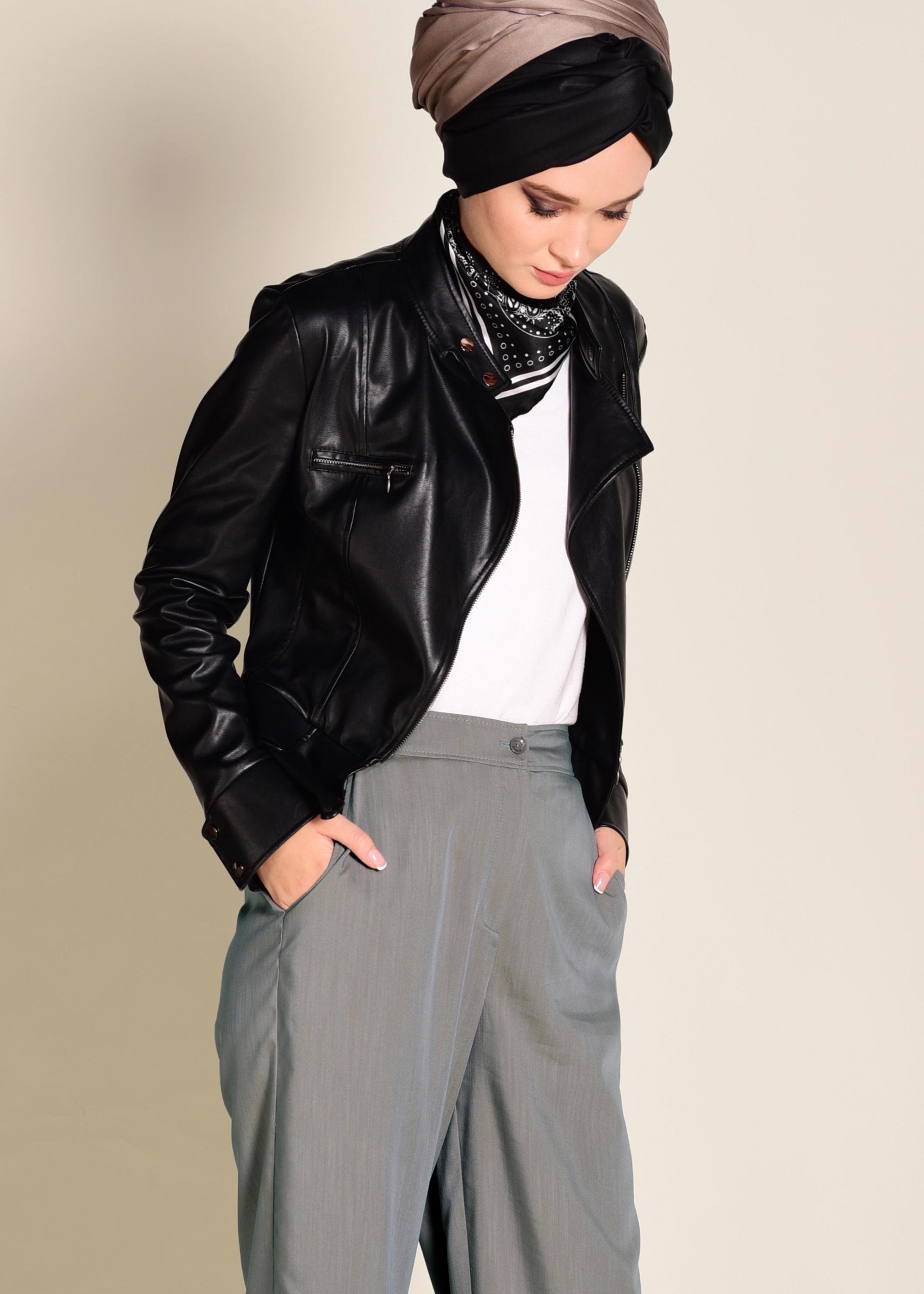 Tesettür giyim GRİ DÜĞMELİ YÜKSEK BEL PANTOLON 7370