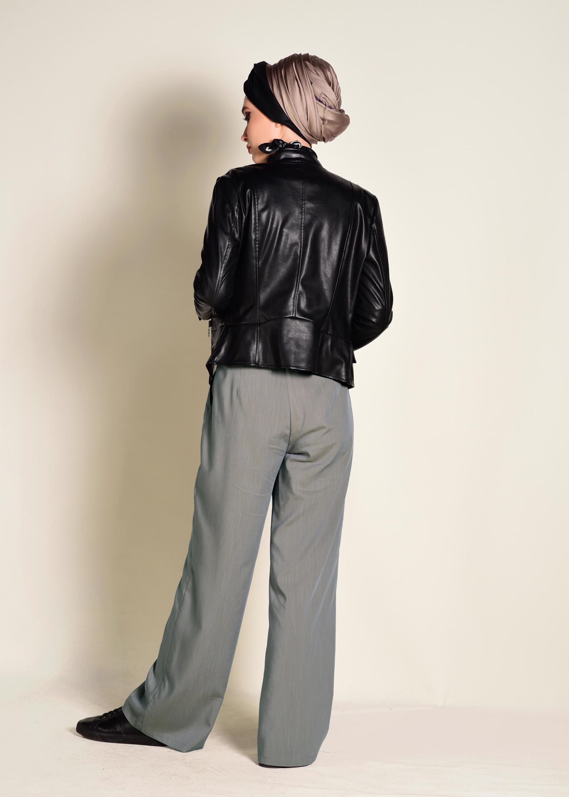 Tesettür giyim GRİ DÜĞMELİ YÜKSEK BEL PANTOLON 7370