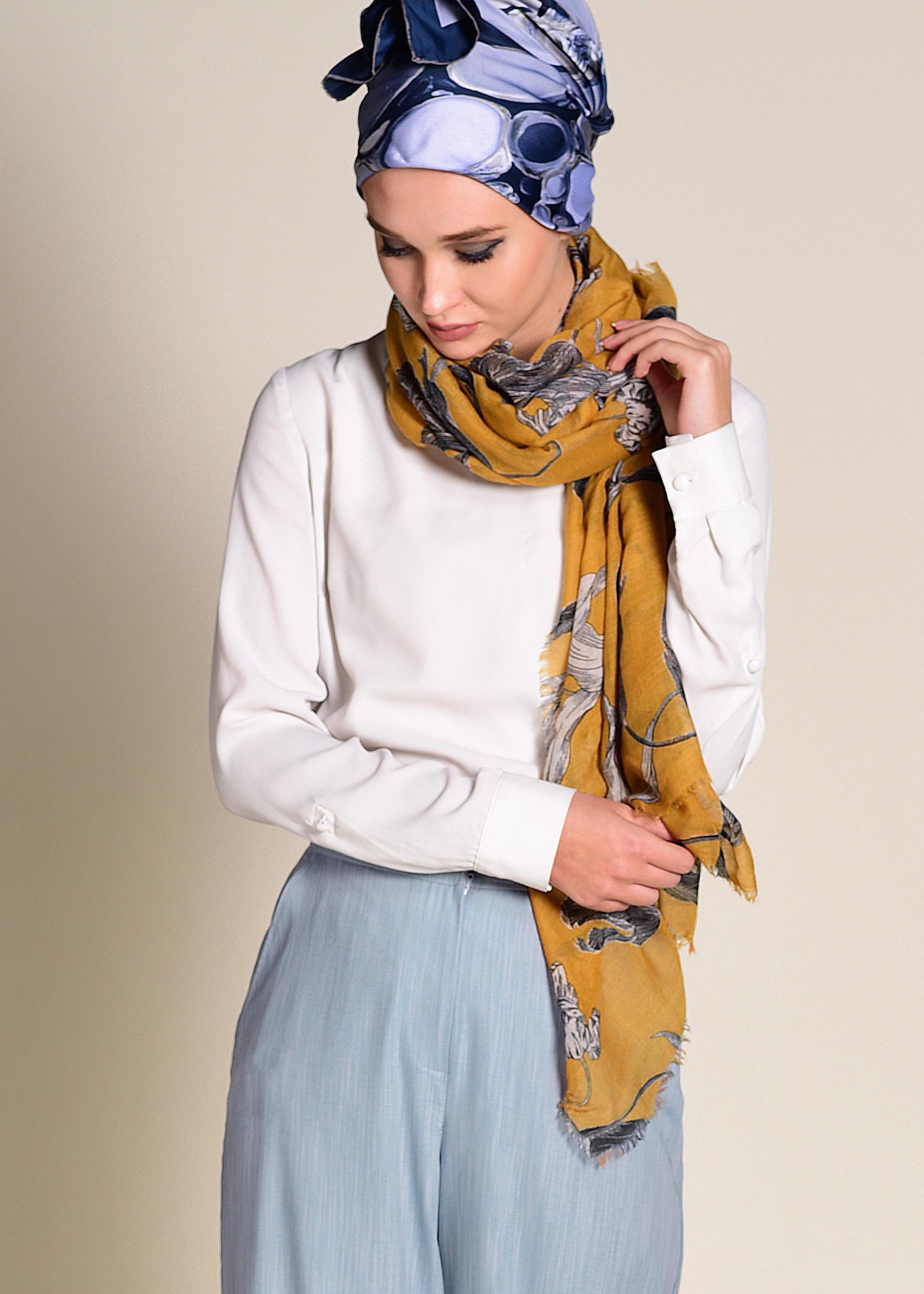 Tesettür giyim MAVİ DÜĞMELİ YÜKSEK BEL PANTOLON 7370