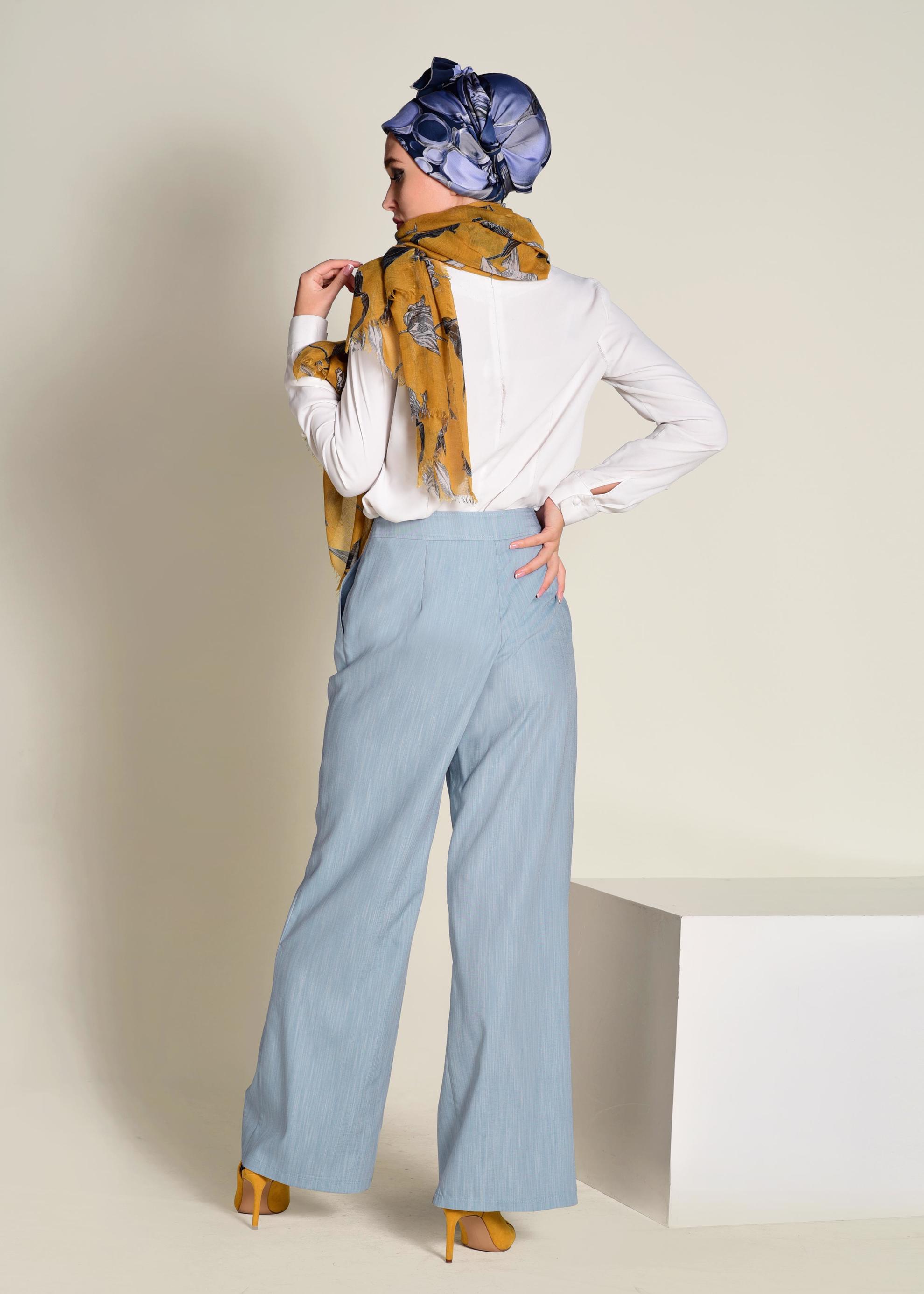 Tesettür giyim MAVİ DÜĞMELİ YÜKSEK BEL PANTOLON 7370