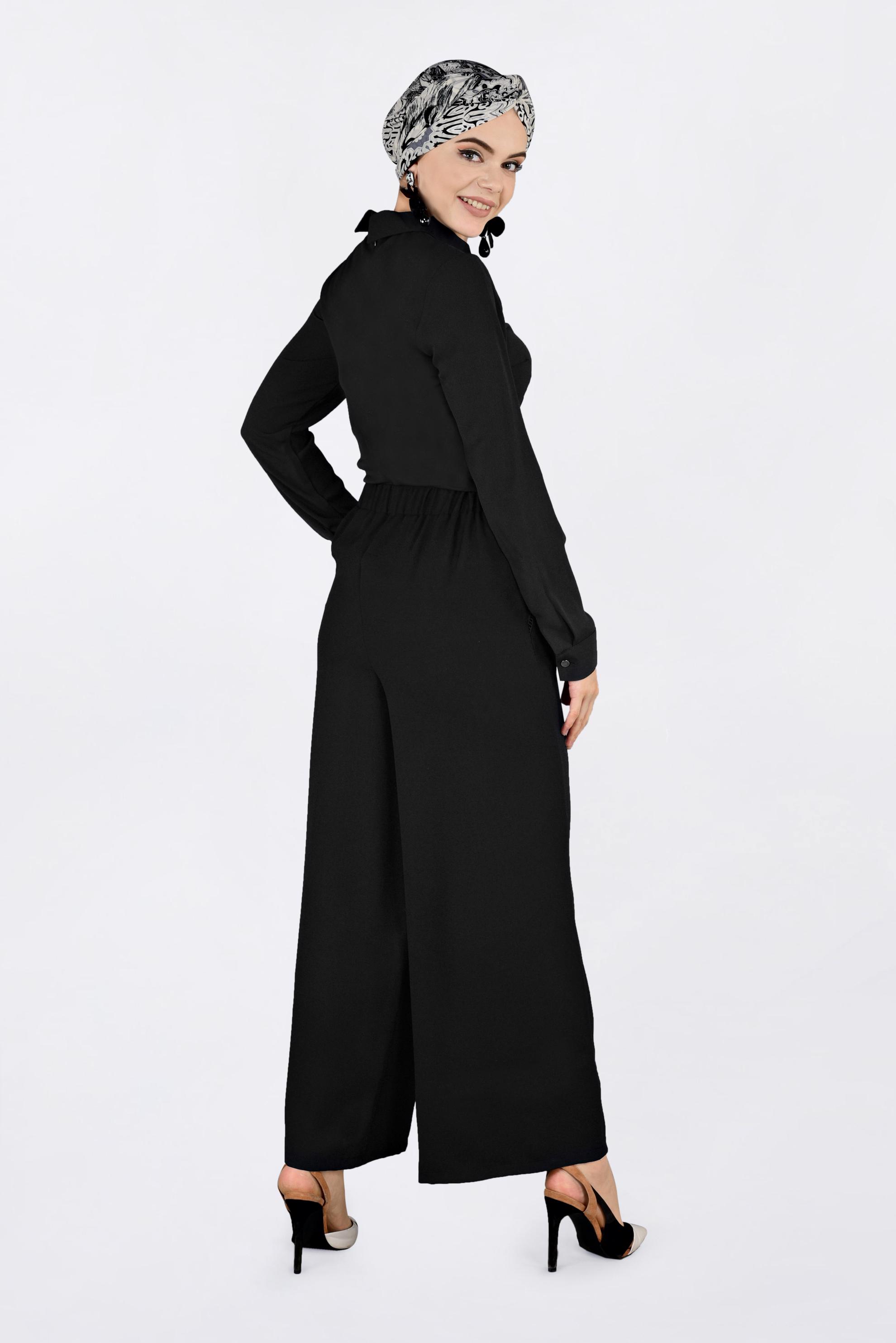 Tesettür giyim SİYAH BELİ BAĞCIKLI BOL PAÇA PANTOLON 7371