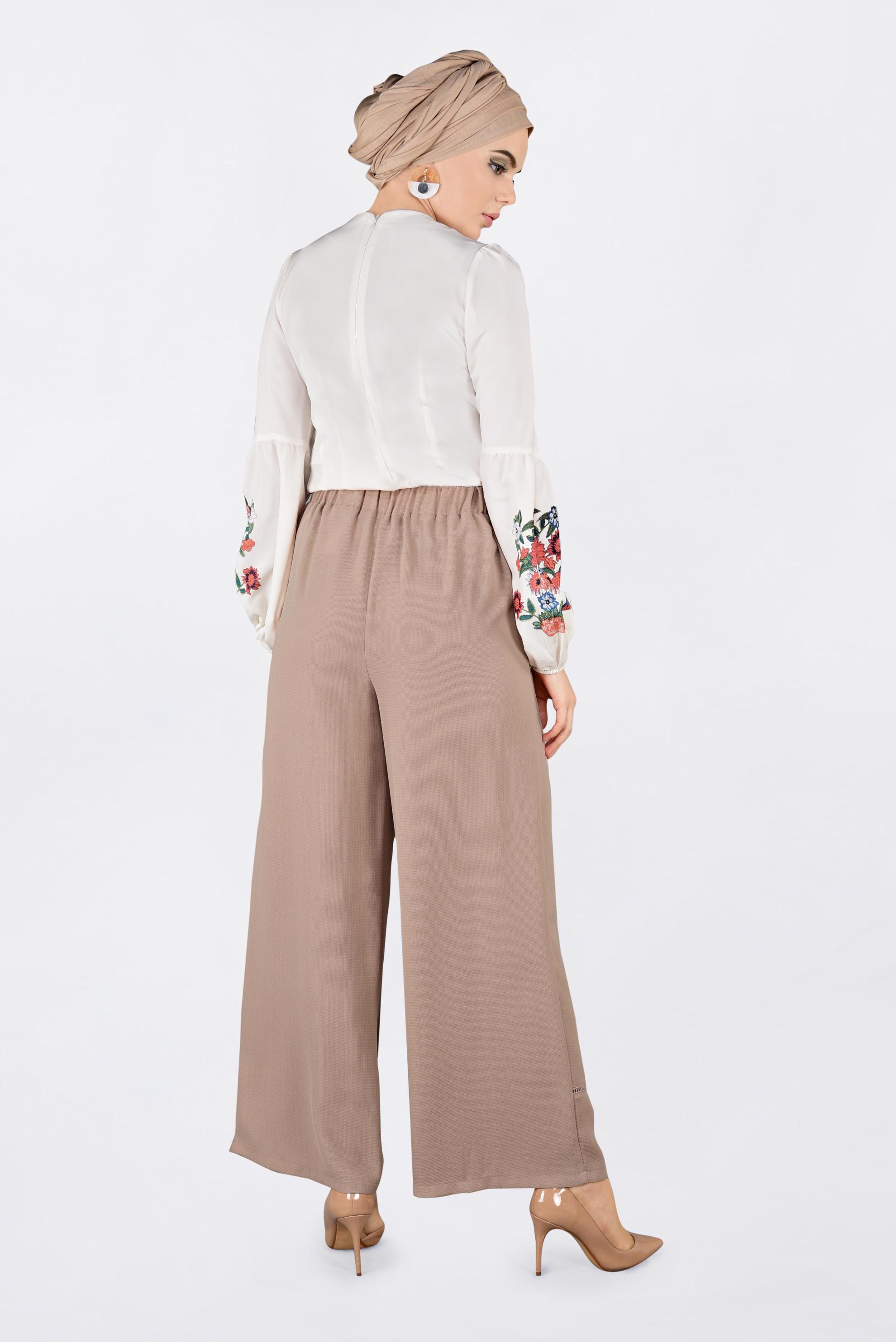 Tesettür giyim KAHVE BELİ BAĞCIKLI BOL PAÇA PANTOLON 7371