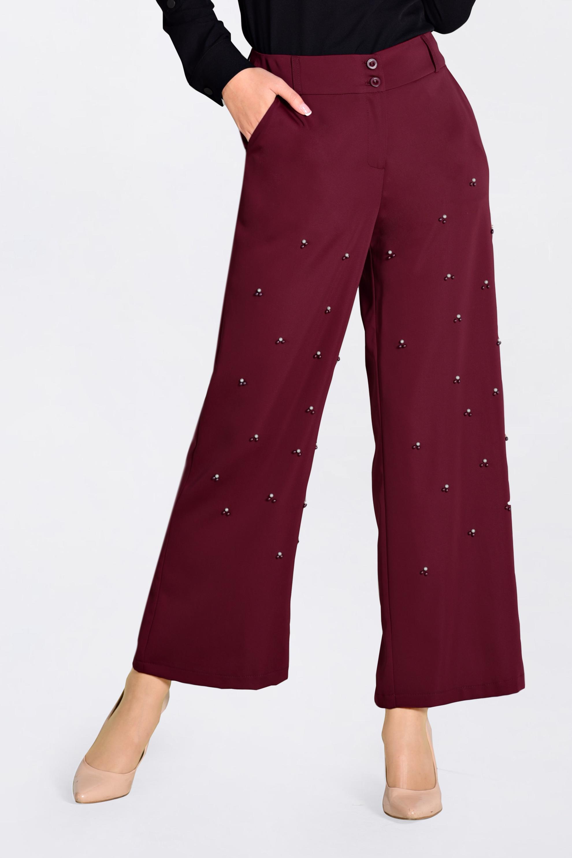 Tesettür giyim BORDO İNCİLİ BOL PAÇA PANTOLON 7372