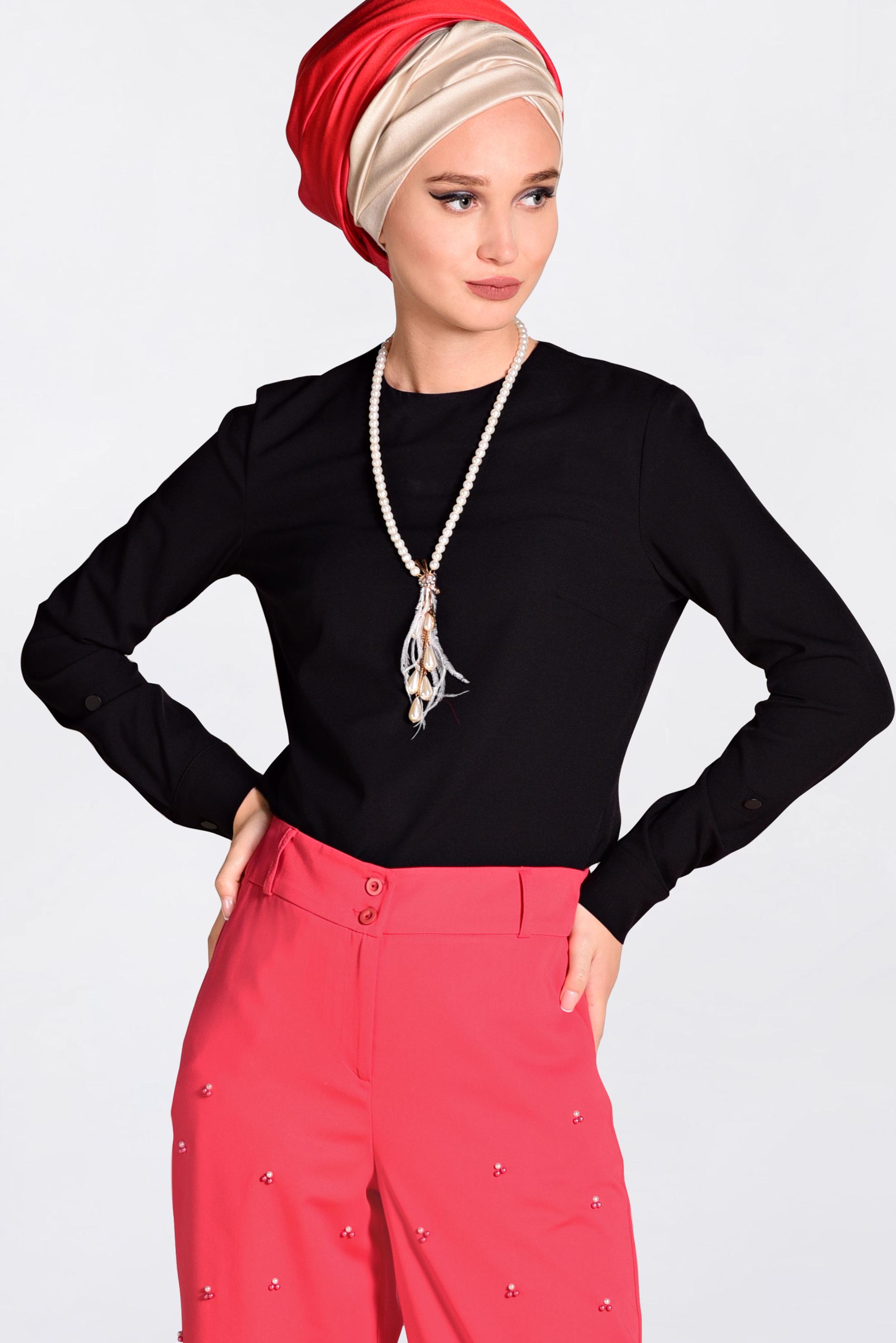 Tesettür giyim MERCAN İNCİLİ BOL PAÇA PANTOLON 7372