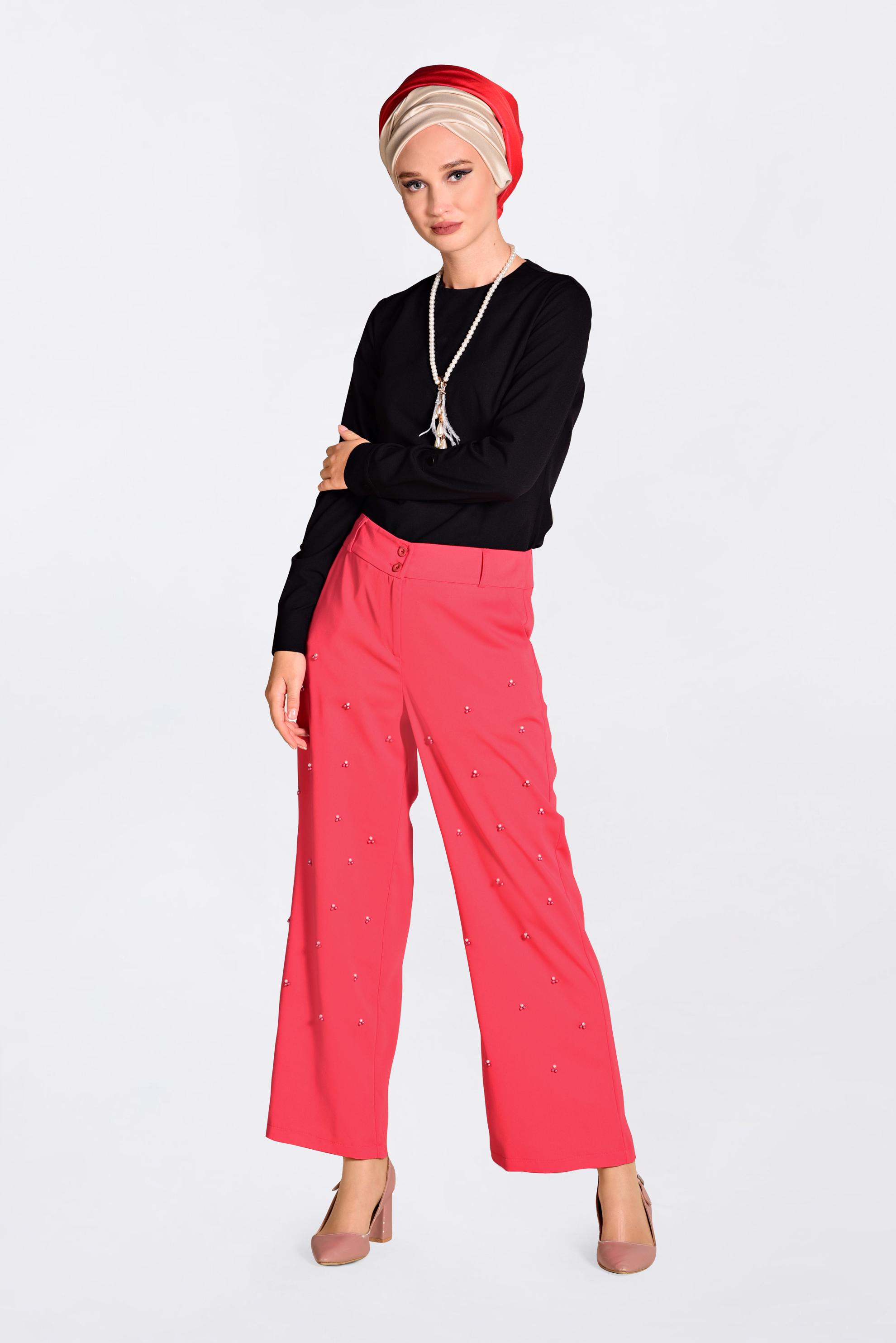 Tesettür giyim MERCAN İNCİLİ BOL PAÇA PANTOLON 7372