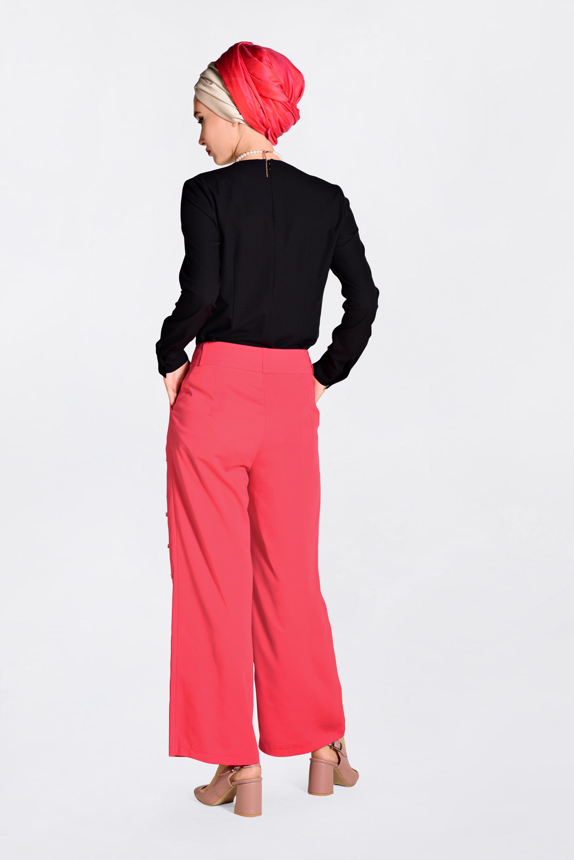 Tesettür giyim MERCAN İNCİLİ BOL PAÇA PANTOLON 7372