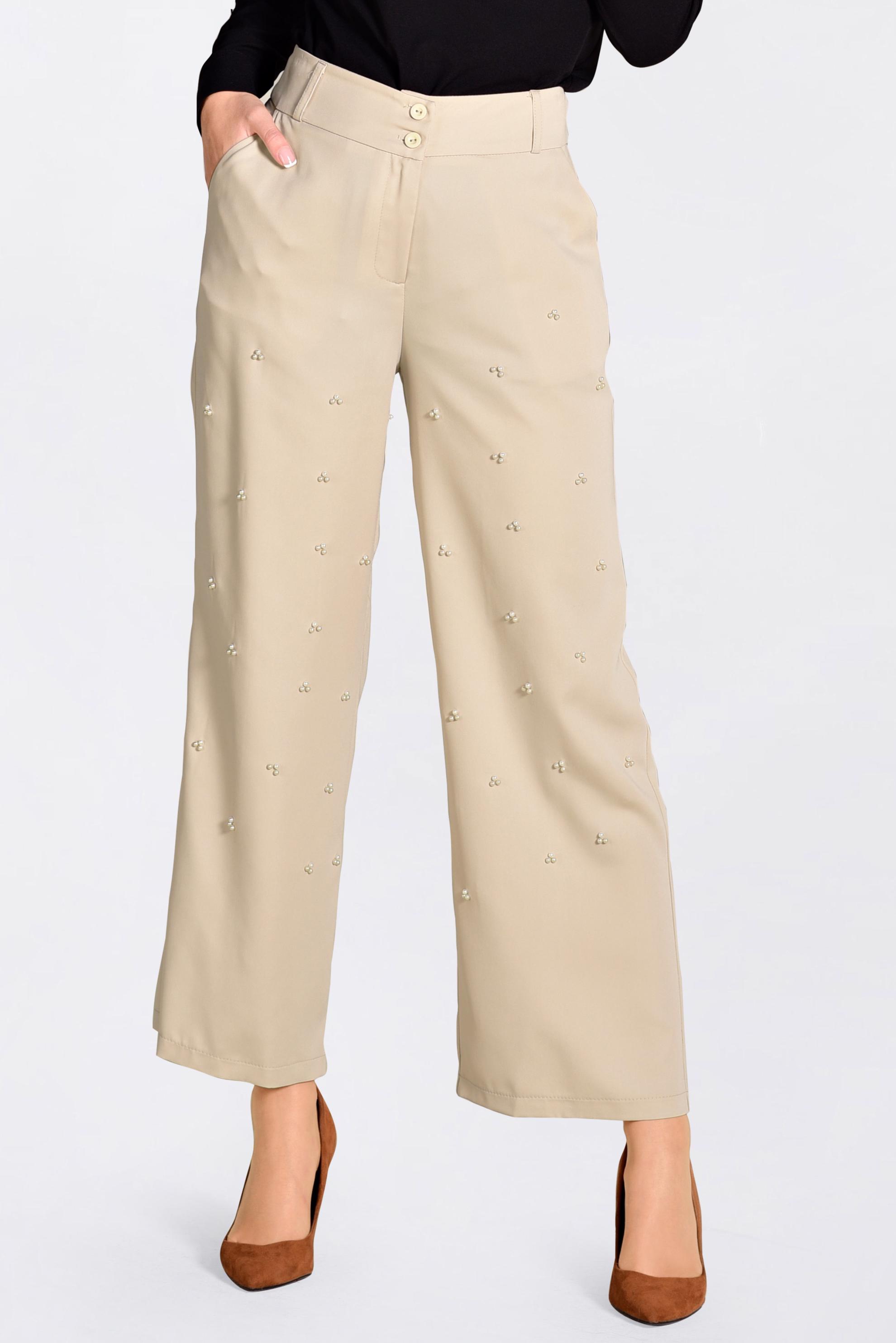 Tesettür giyim BEJ İNCİLİ BOL PAÇA PANTOLON 7372