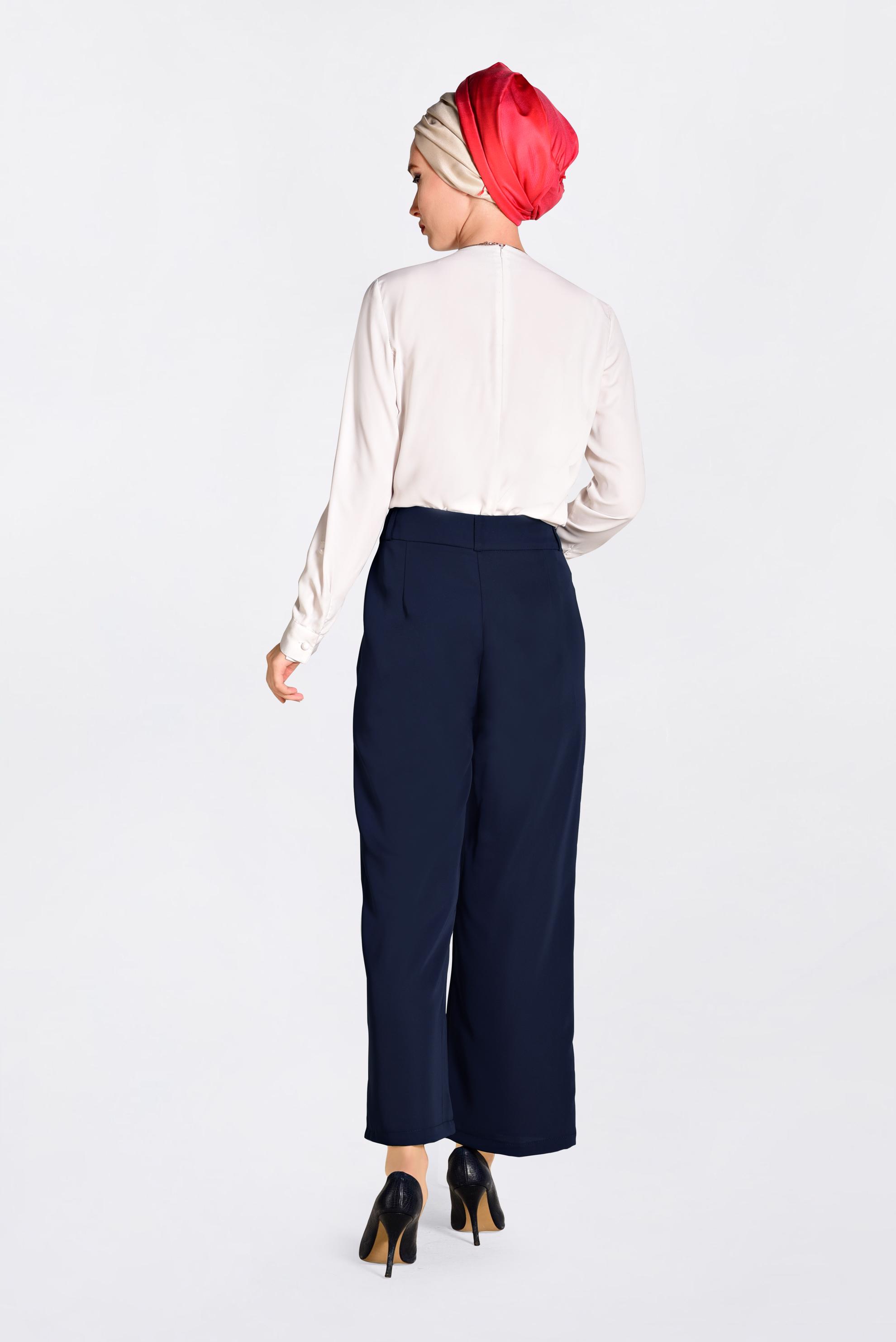 Tesettür giyim LACİVERT İNCİLİ BOL PAÇA PANTOLON 7372