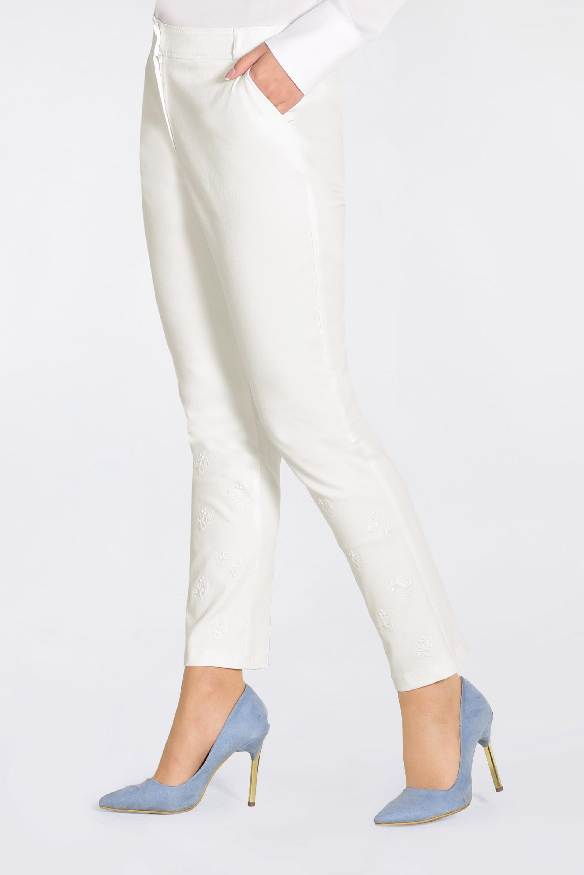 Tesettür giyim BEYAZ PAÇALARI NAKIŞLI PANTOLON 7376