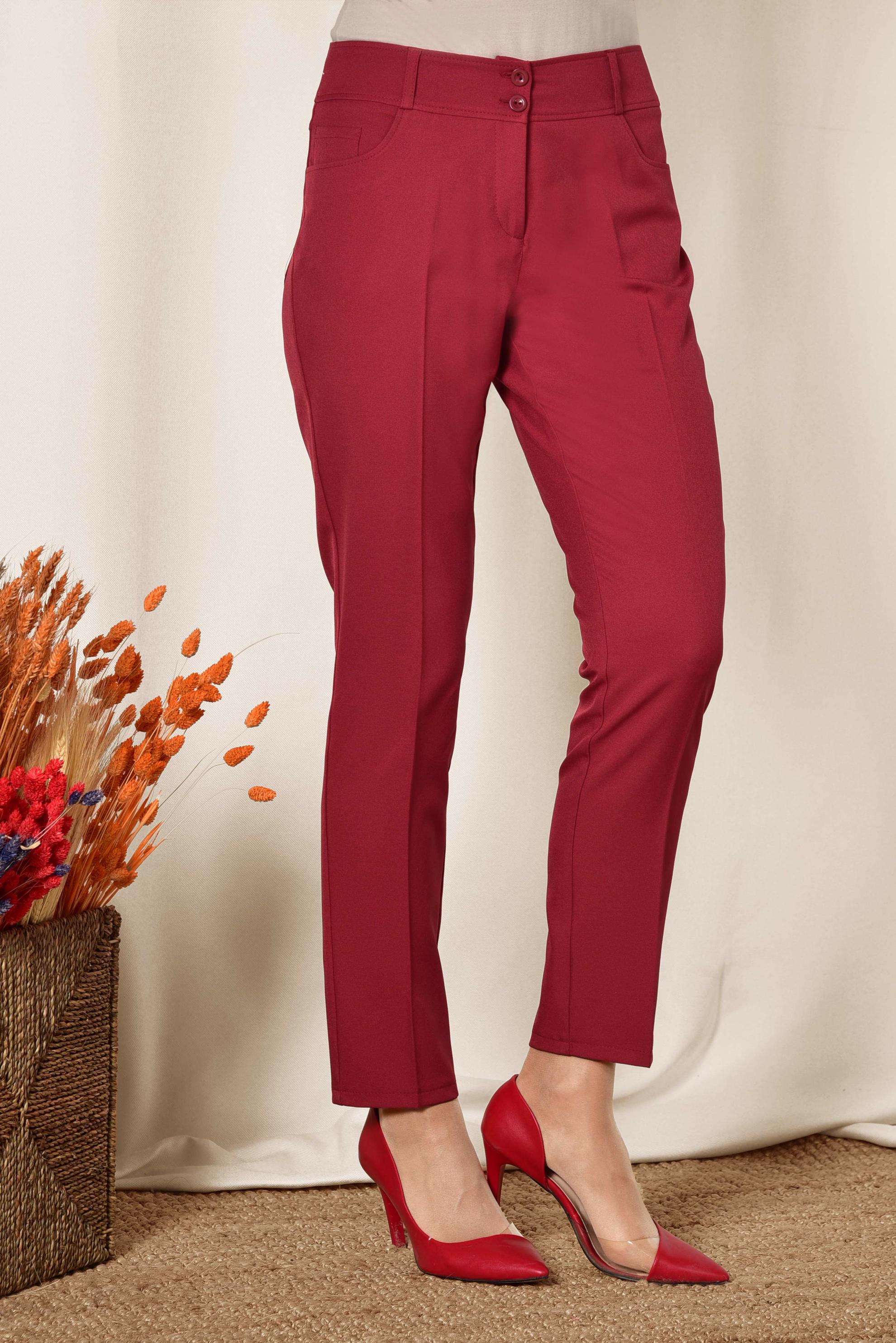 Tesettür giyim BORDO ARA BEL KUMAŞ PANTOLON 7500