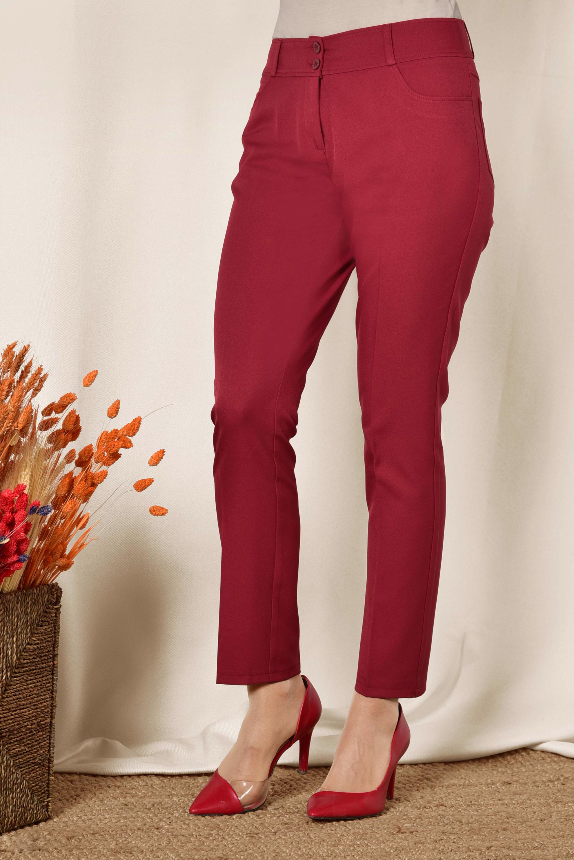 Tesettür giyim BORDO ARA BEL KUMAŞ PANTOLON 7500