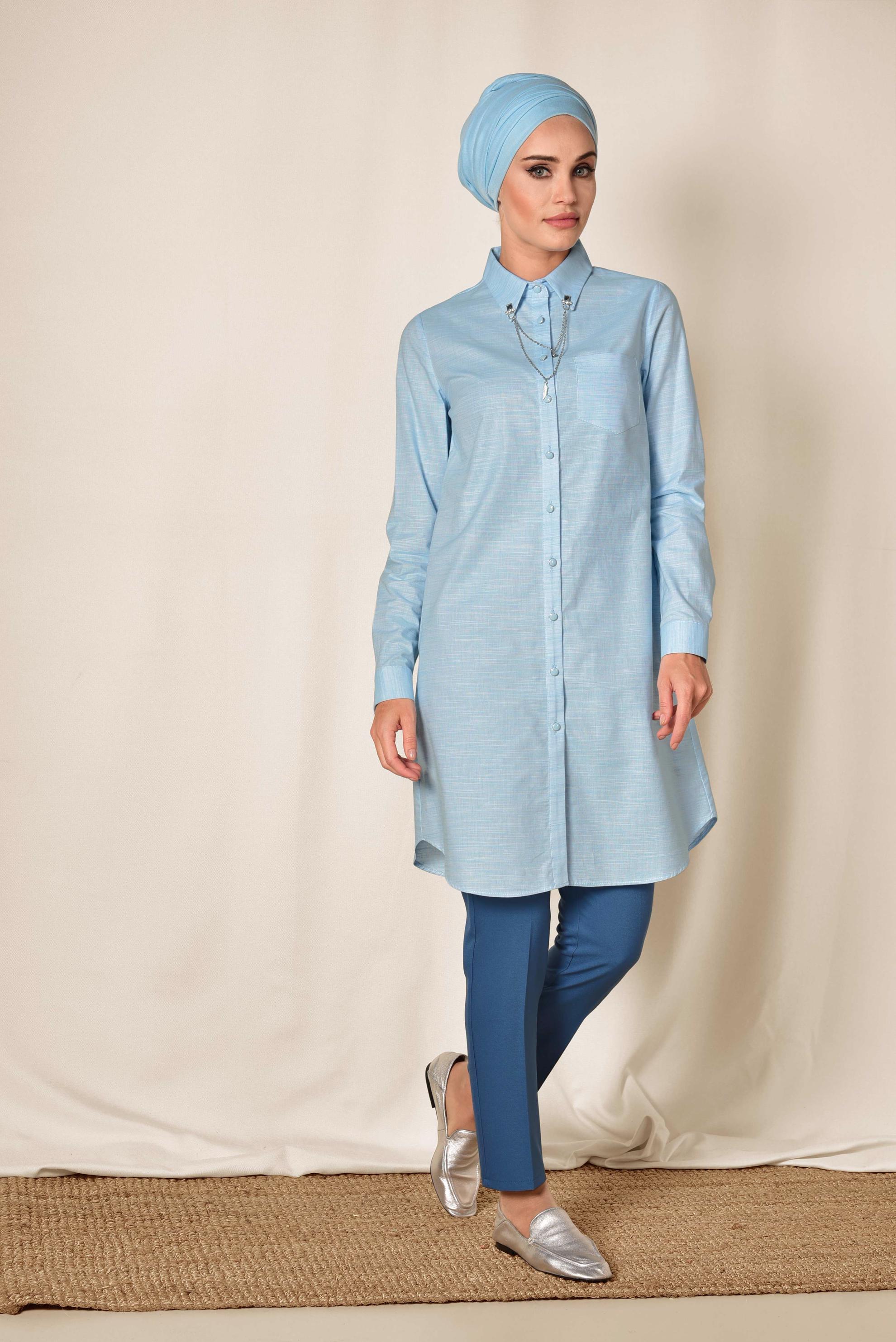 Tesettür giyim LACİVERT ARA BEL KUMAŞ PANTOLON 7500