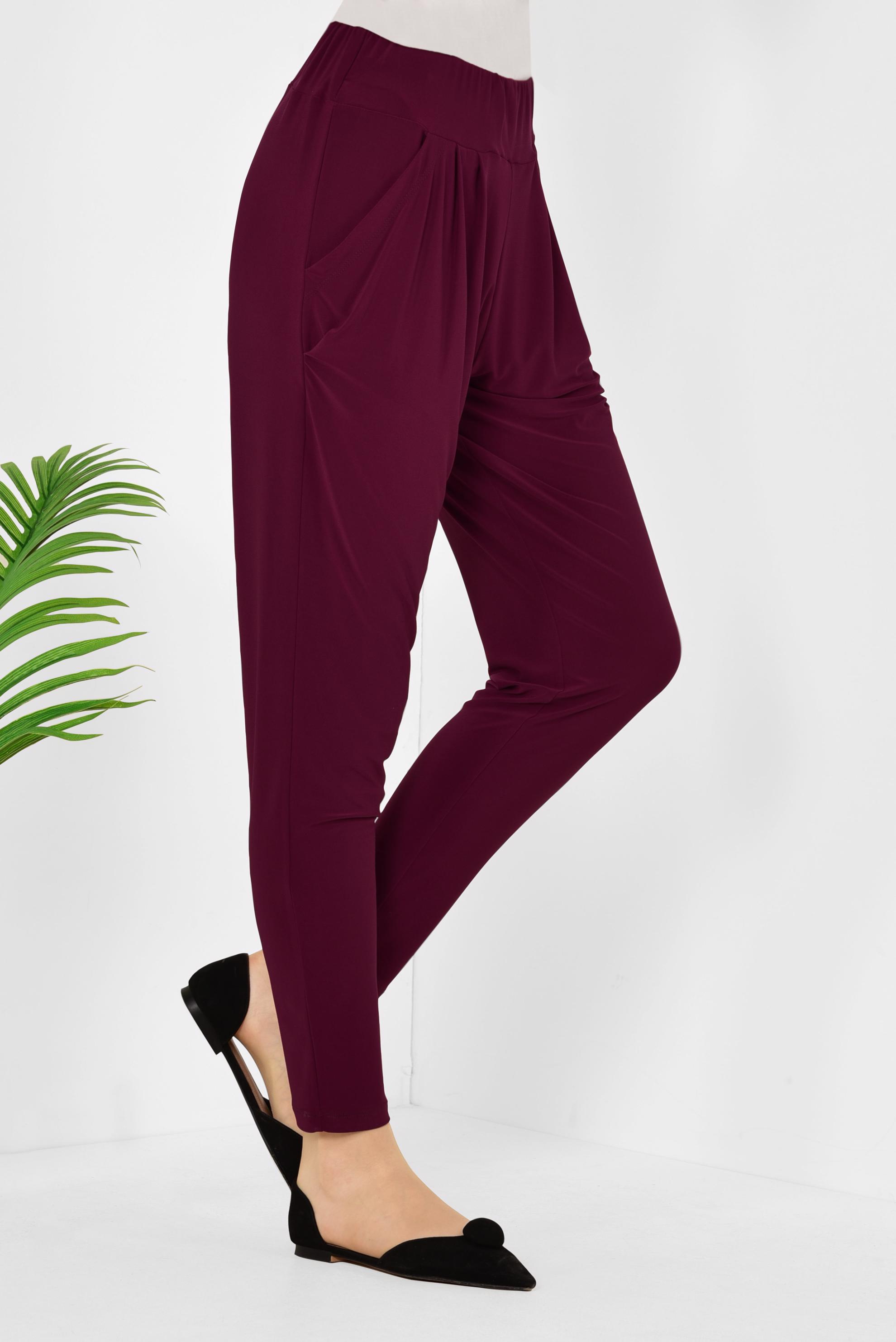 Tesettür giyim BORDO ŞALVAR KESİM PANTOLON 7503 