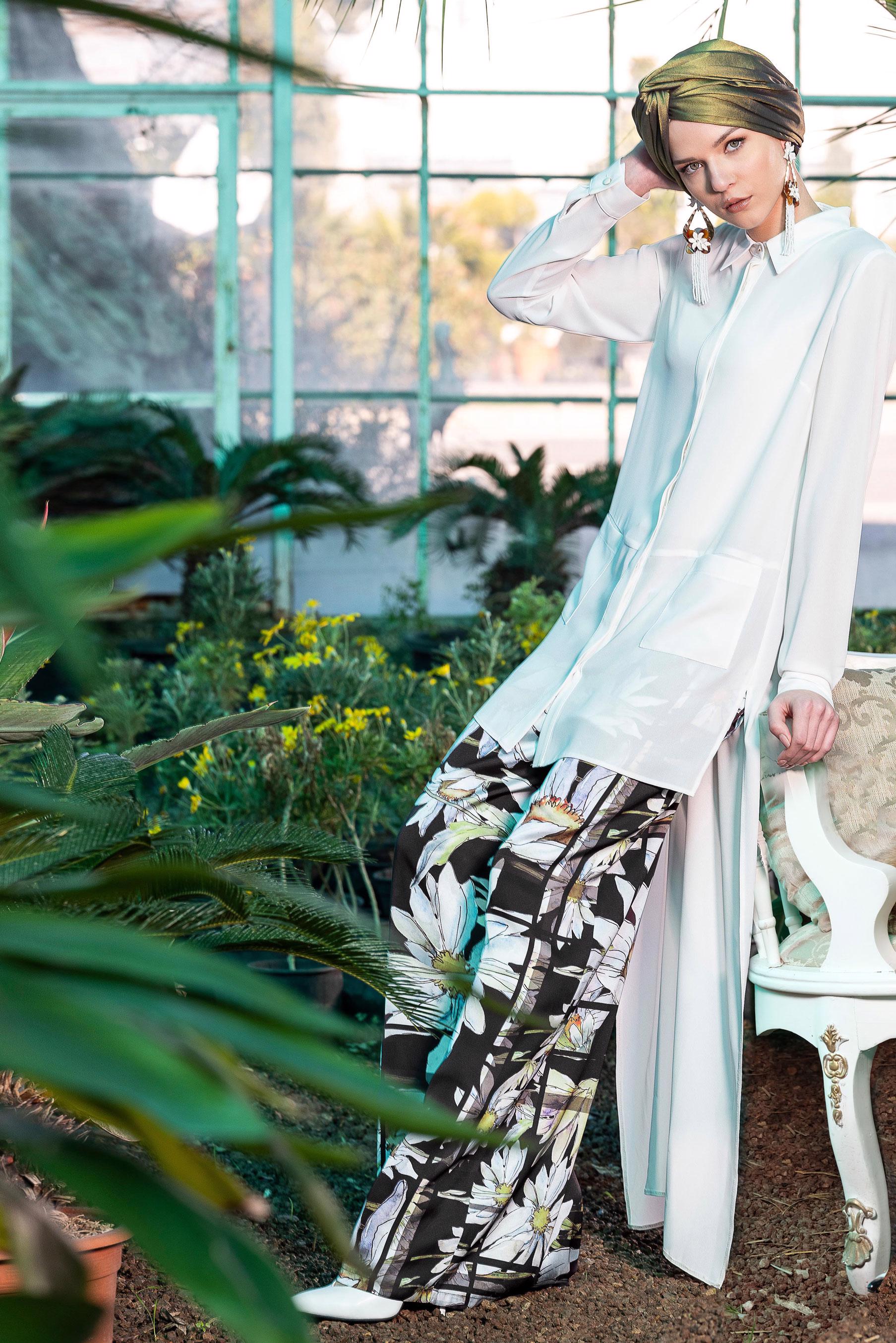 Tesettür giyim SİYAH ÇİÇEK DESENLİ PANTOLON 7505 