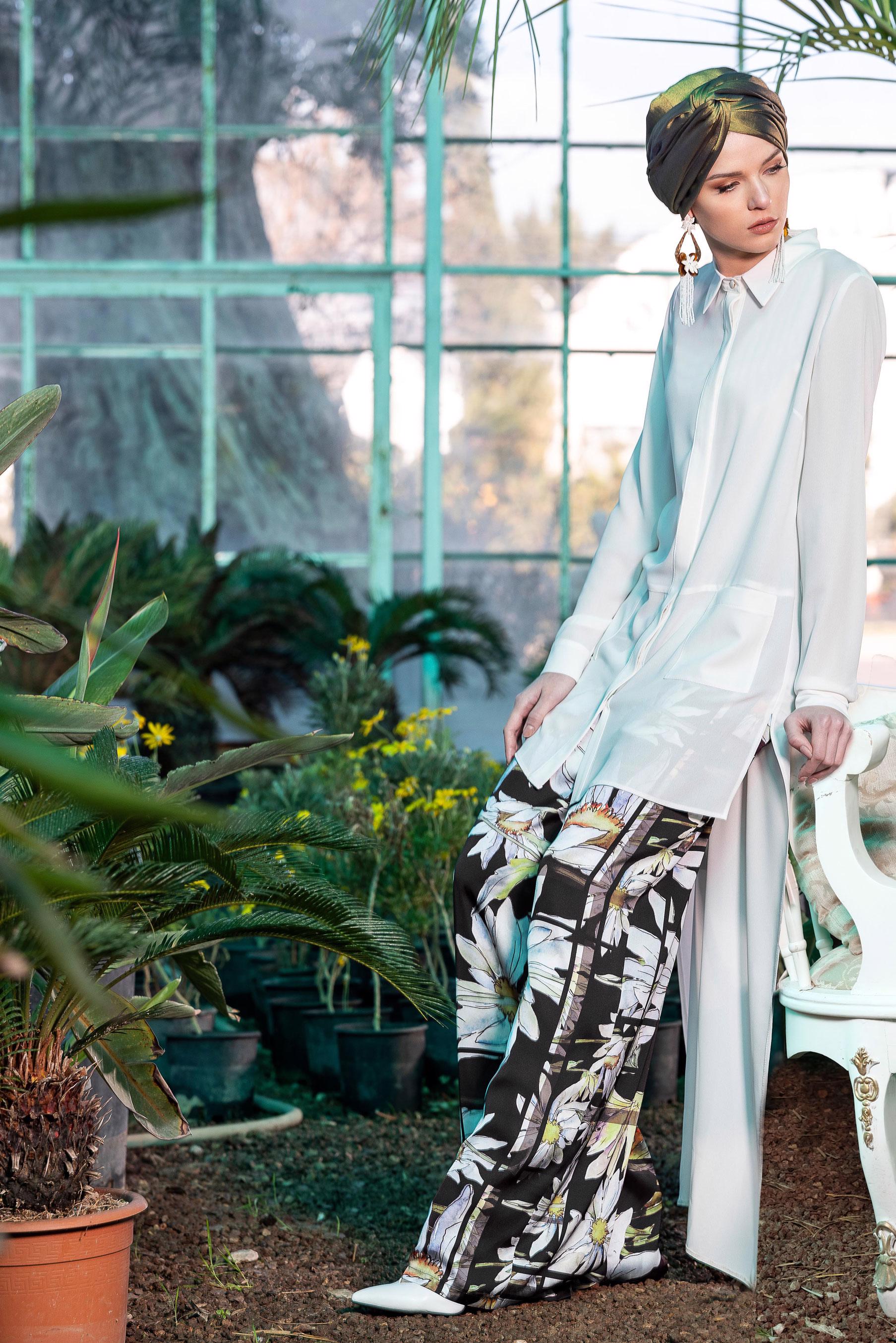 Tesettür giyim SİYAH ÇİÇEK DESENLİ PANTOLON 7505 