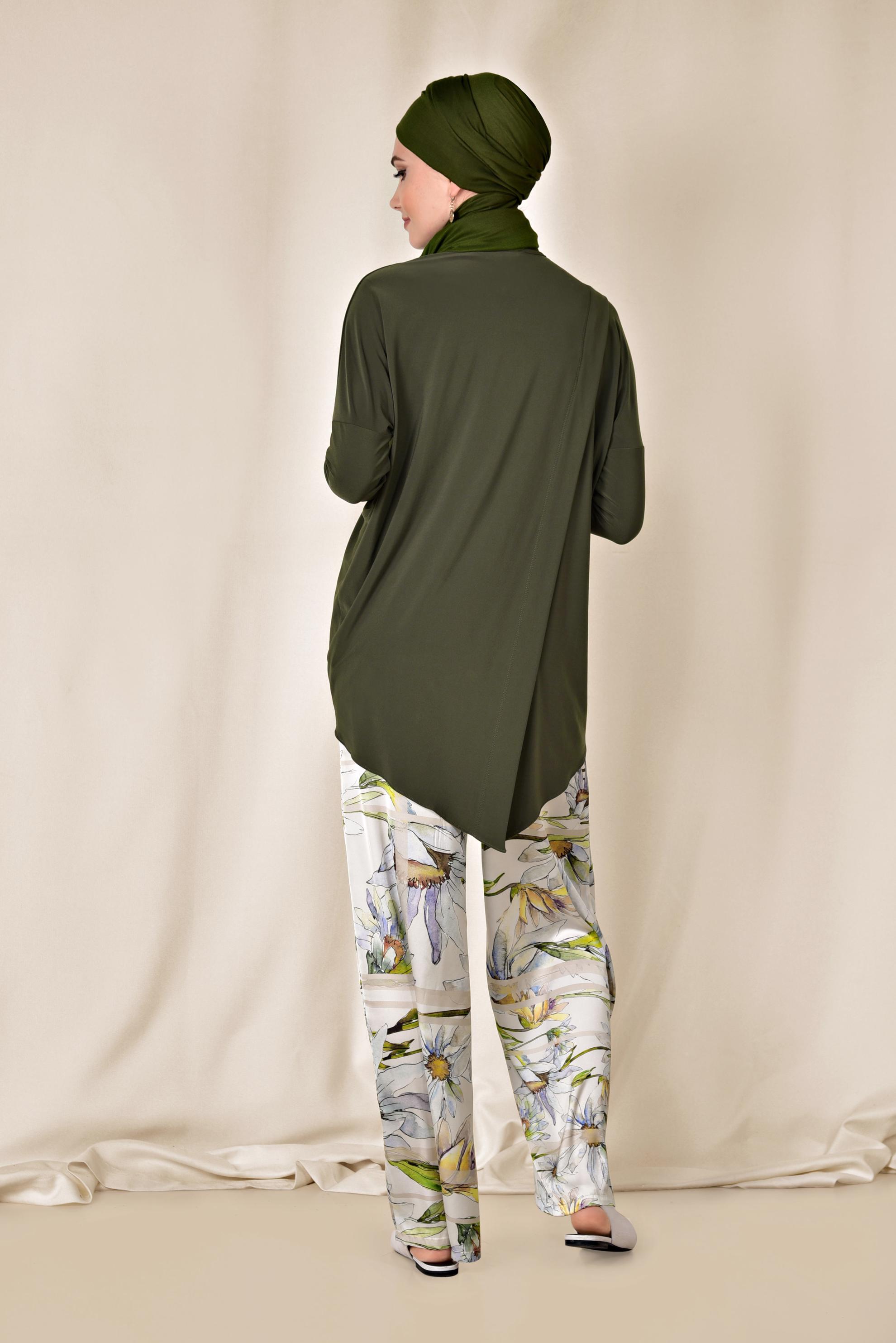 Tesettür giyim BEJ ÇİÇEK DESENLİ PANTOLON 7505 