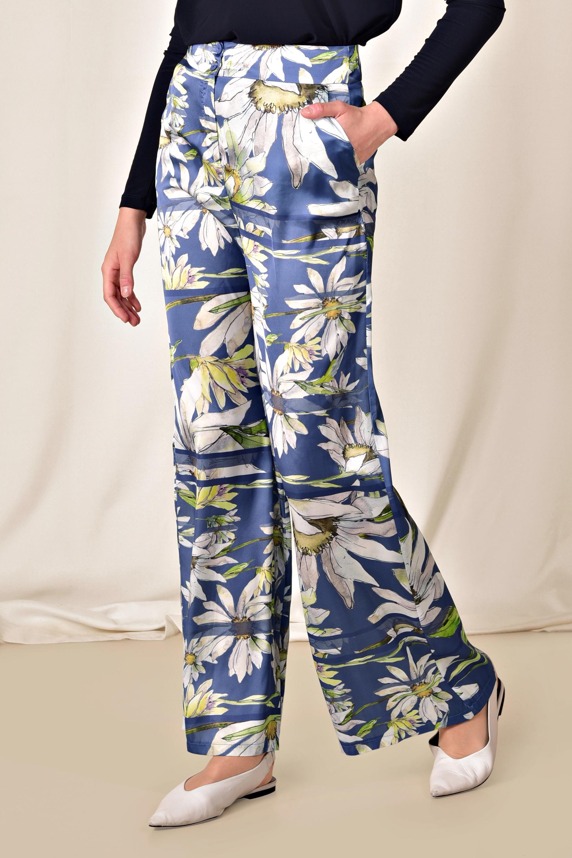 Tesettür giyim LACİVERT ÇİÇEK DESENLİ PANTOLON 7505 