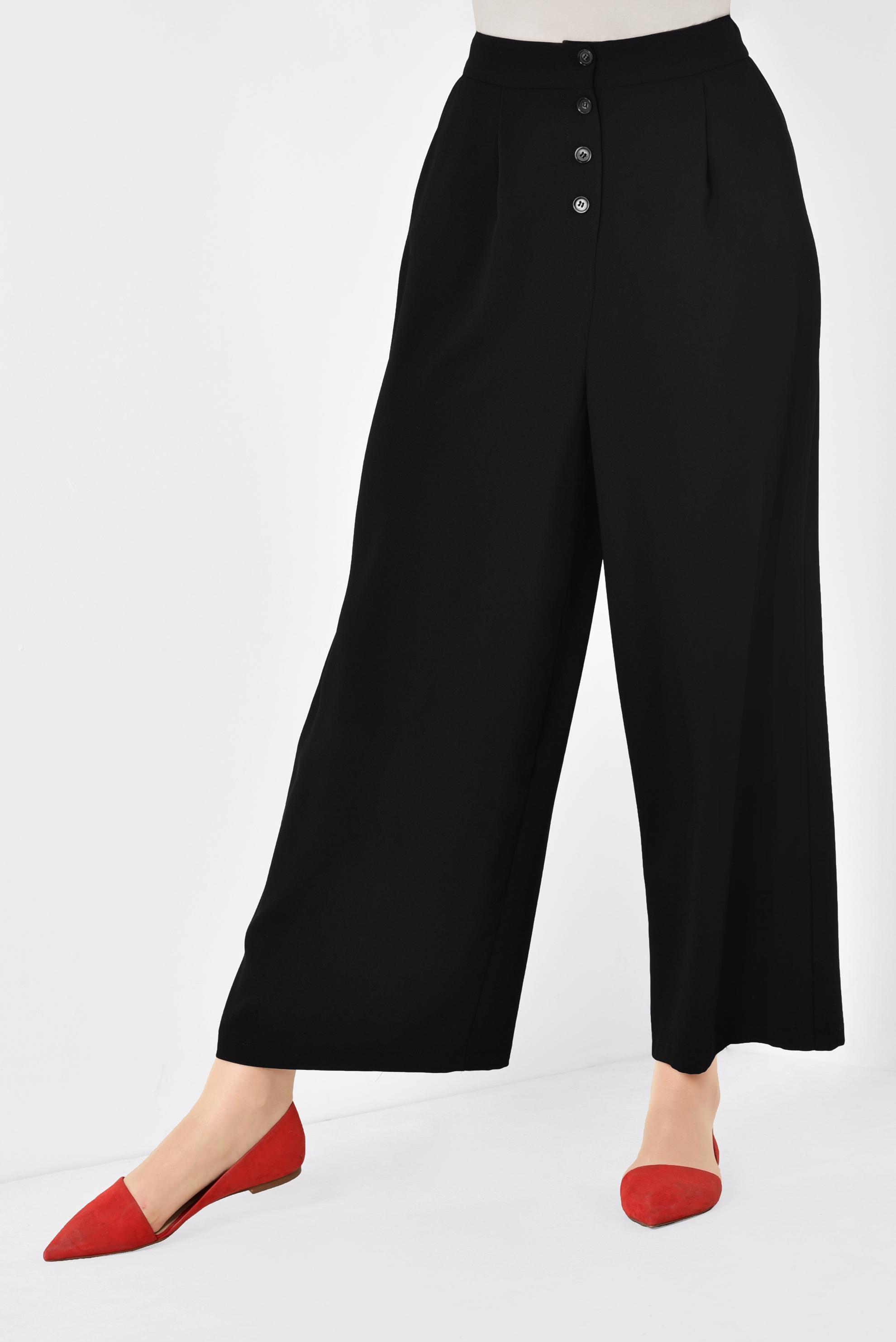 Tesettür giyim SİYAH GENİŞ KESİM CEPLİ PANTOLON