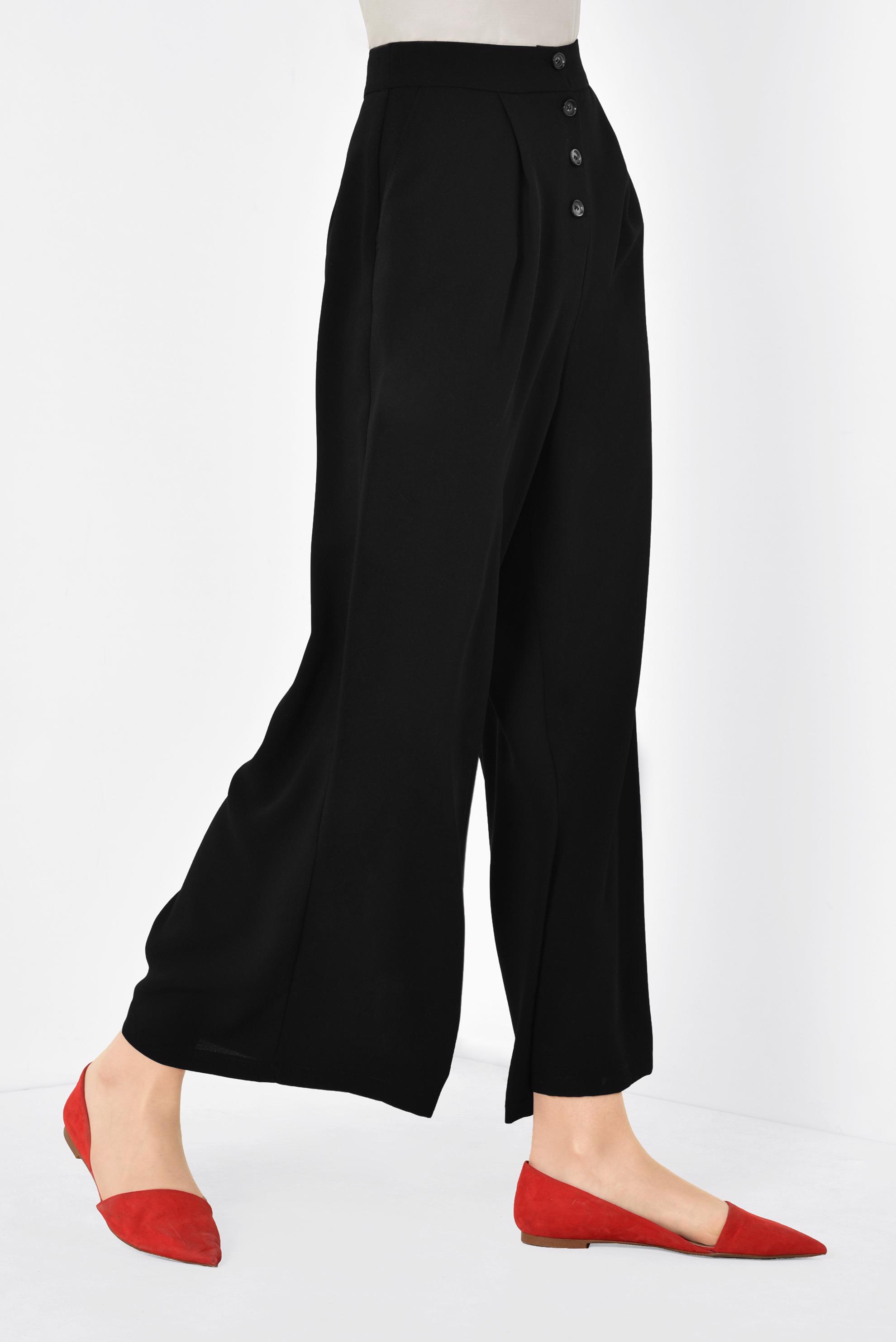 Tesettür giyim SİYAH GENİŞ KESİM CEPLİ PANTOLON