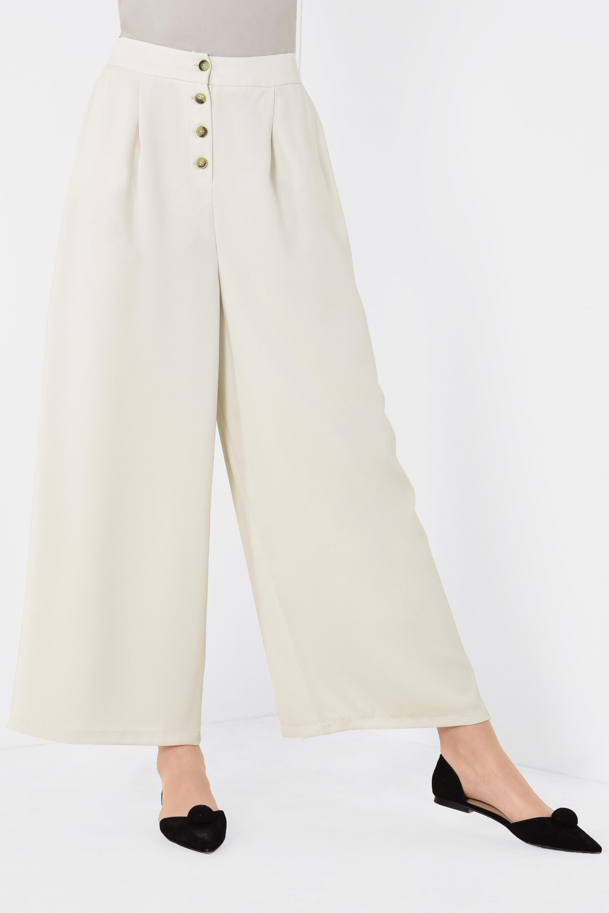 Tesettür giyim BEJ GENİŞ KESİM CEPLİ PANTOLON