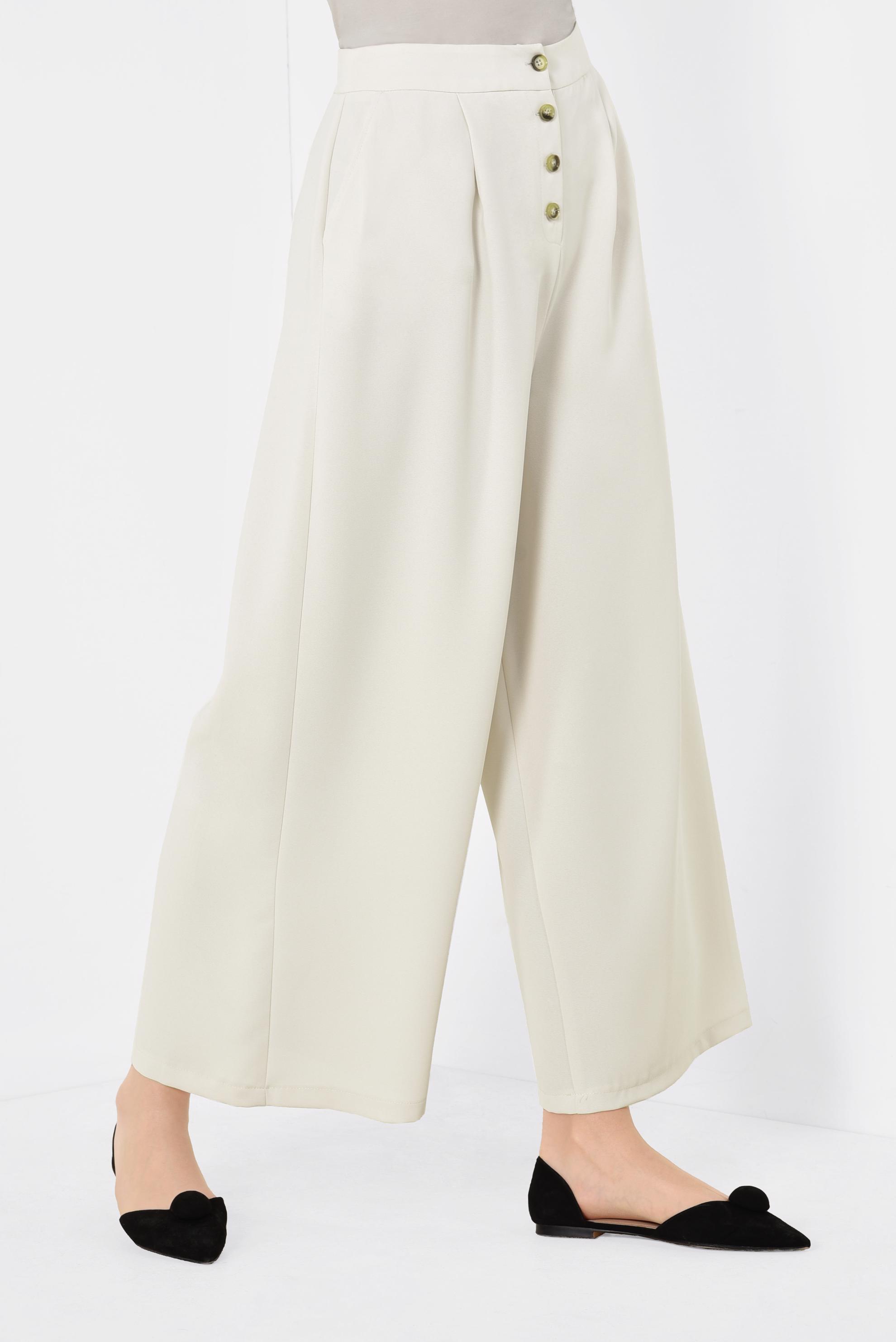 Tesettür giyim BEJ GENİŞ KESİM CEPLİ PANTOLON