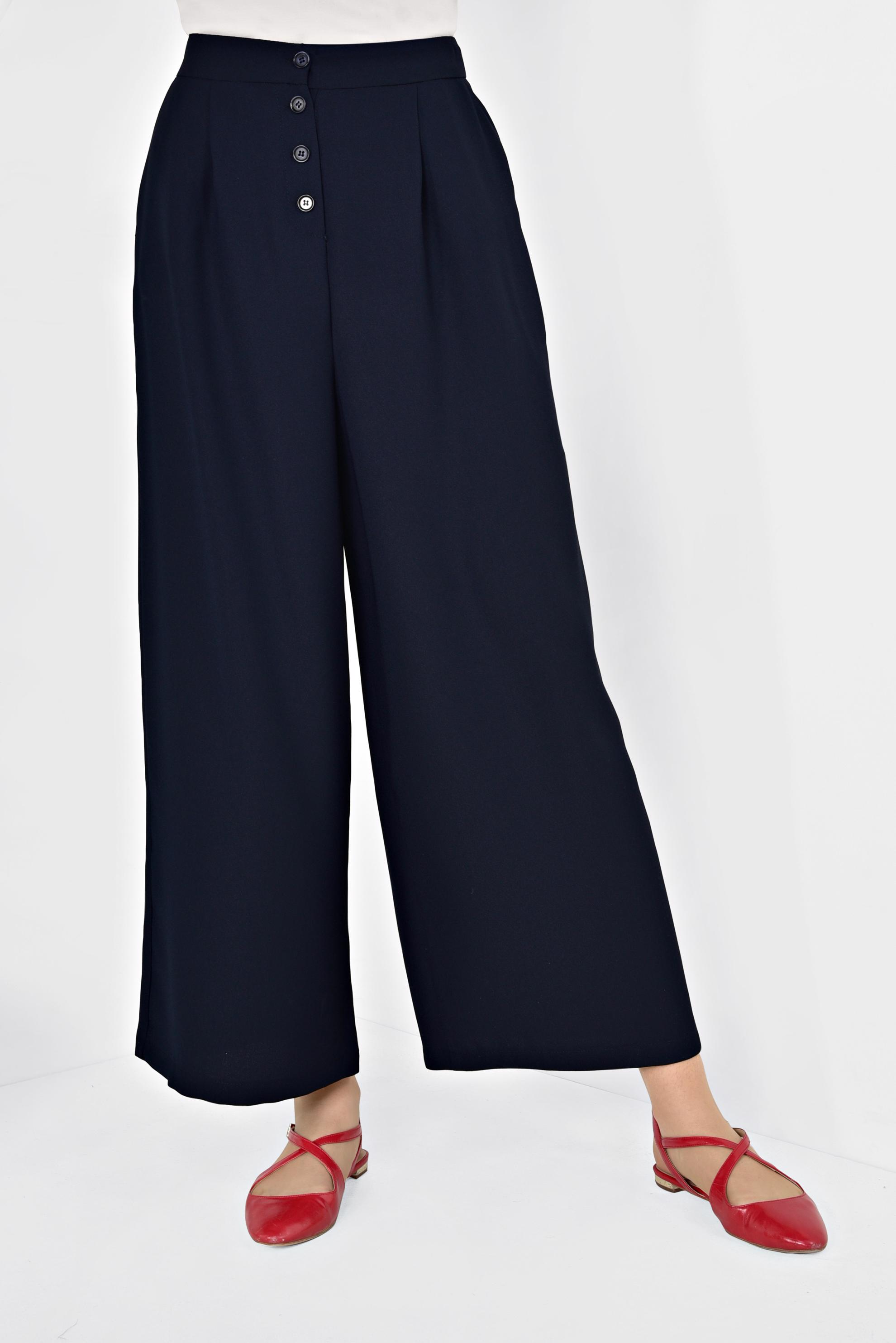 Tesettür giyim LACİVERT GENİŞ KESİM CEPLİ PANTOLON