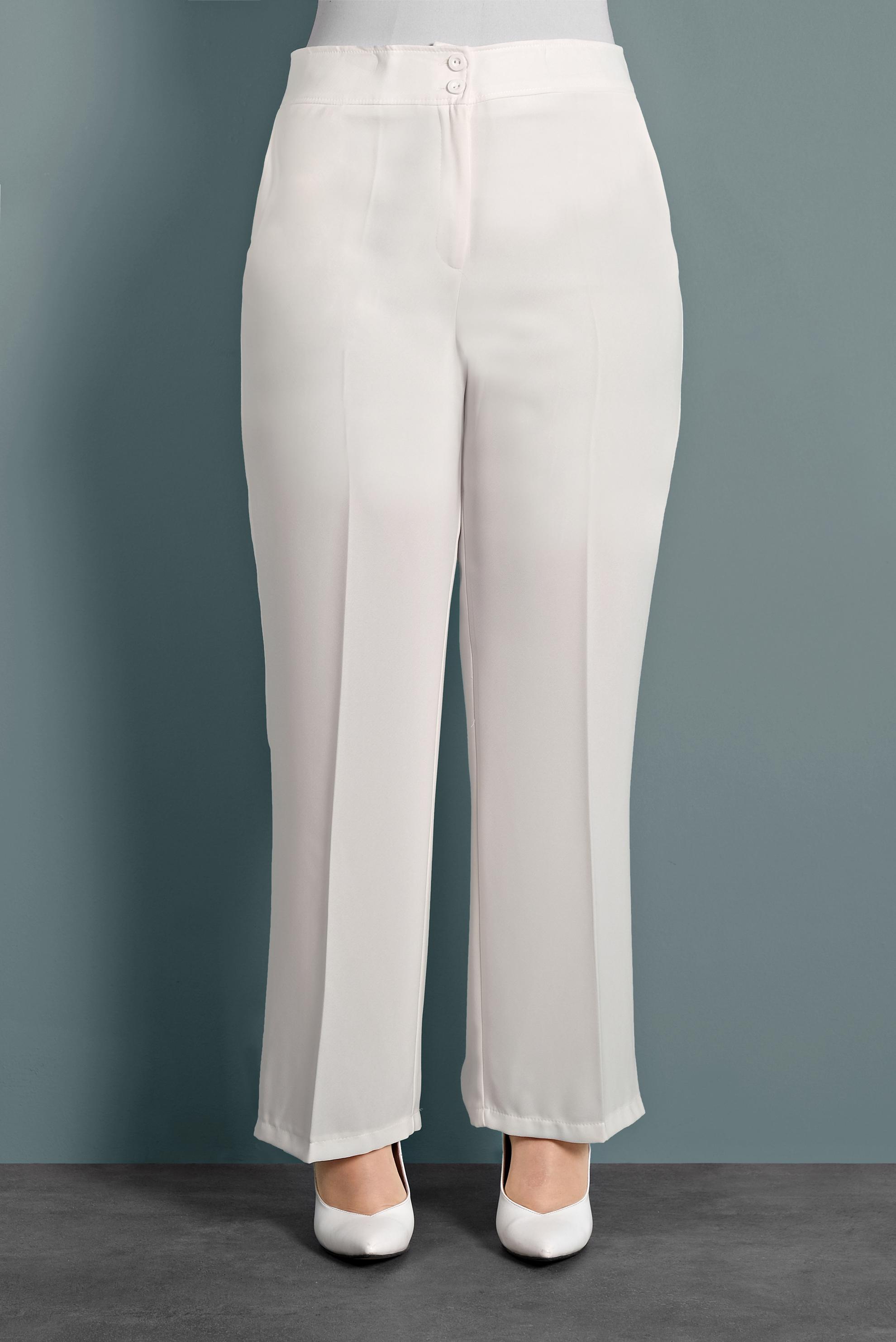 Tesettür giyim BEYAZ YÜKSEK BEL KUMAŞ PANTOLON 7508