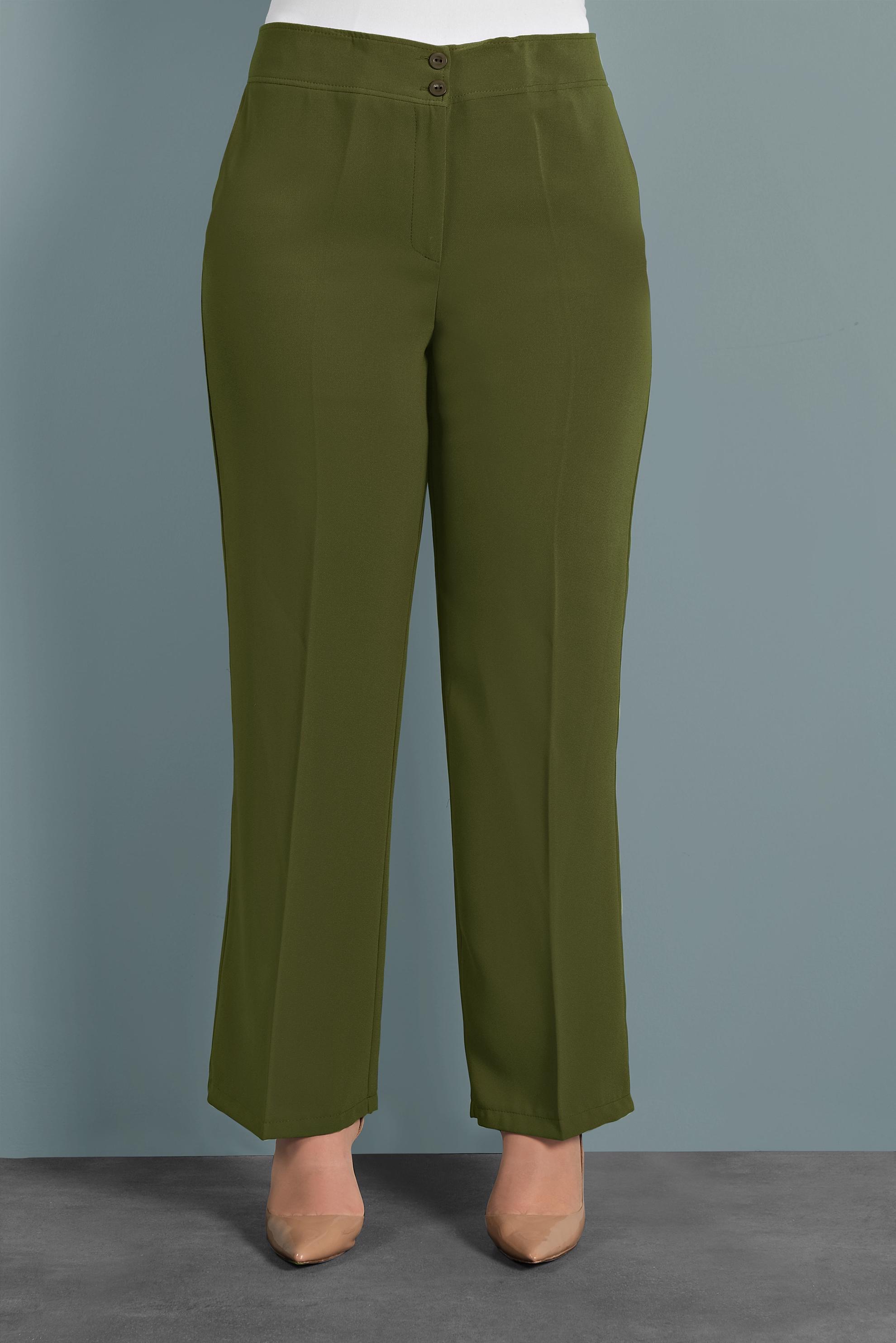 Tesettür giyim HAKİ YÜKSEK BEL KUMAŞ PANTOLON 7508