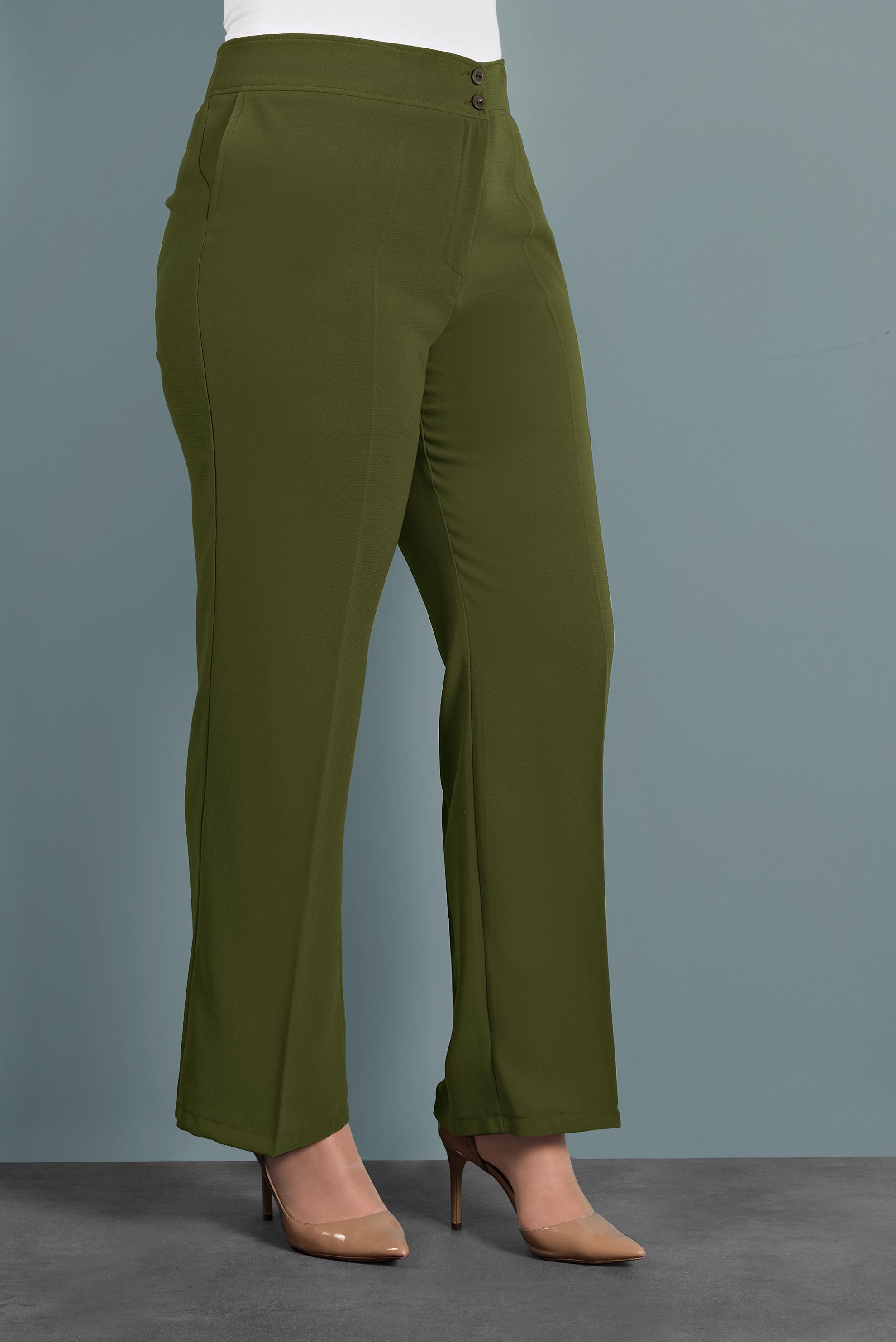 Tesettür giyim HAKİ YÜKSEK BEL KUMAŞ PANTOLON 7508