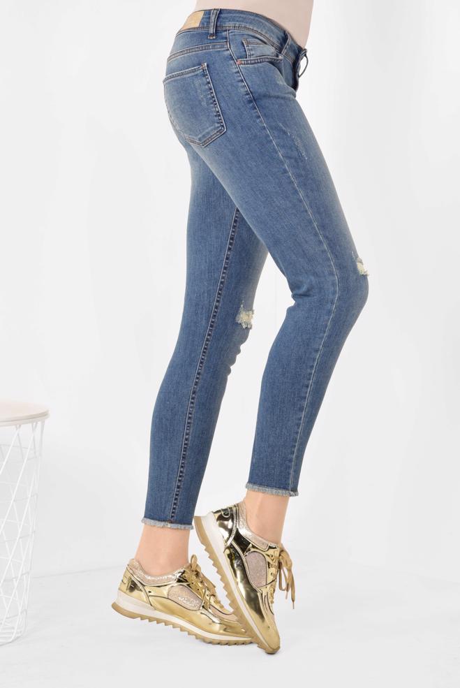 Hijab clothing BLUE Ripped Detail Denim Pants 7509 - ALVİNA