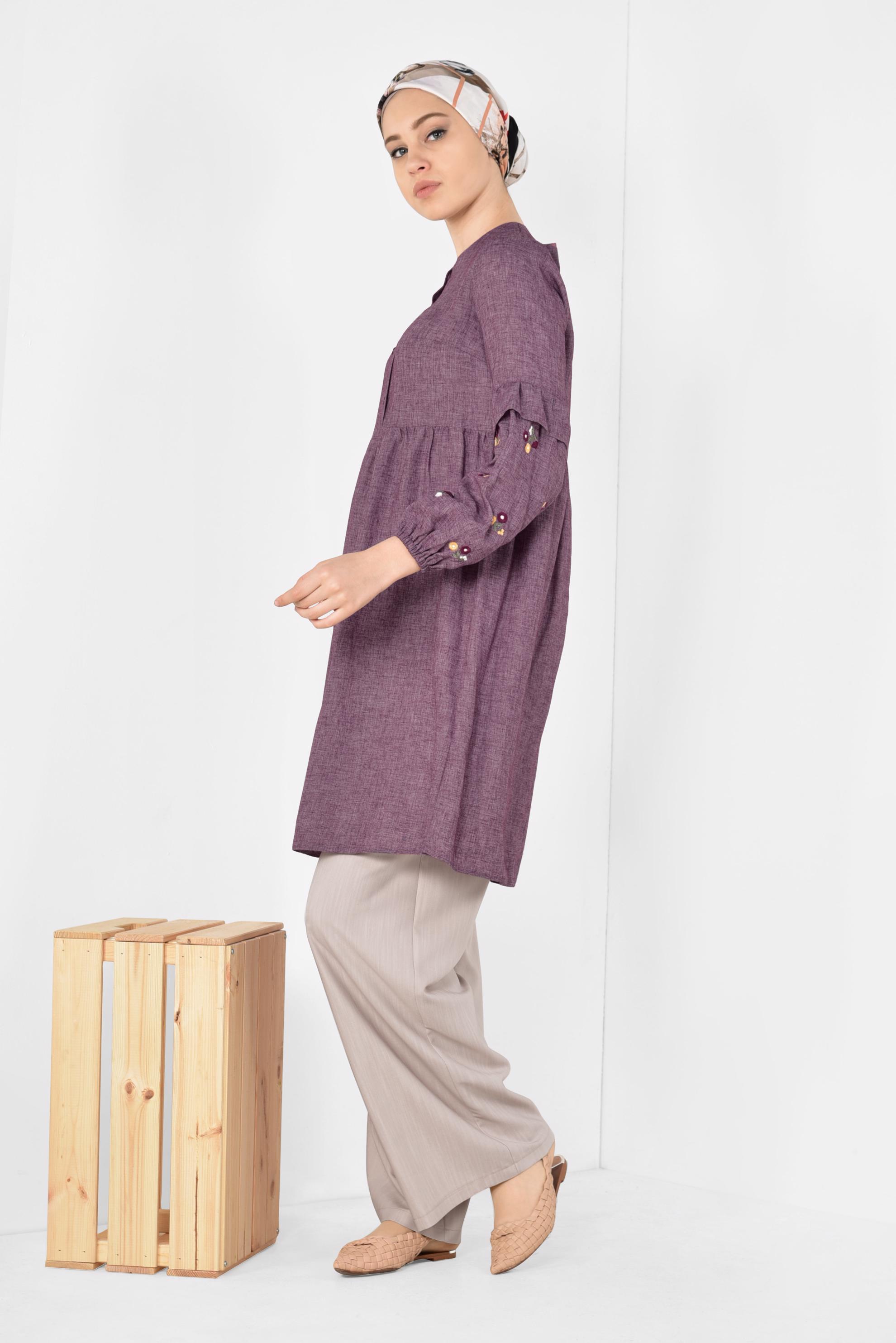 Tesettür giyim BEJ YÜKSEK BEL BAĞCIKLI PANTOLON 7515