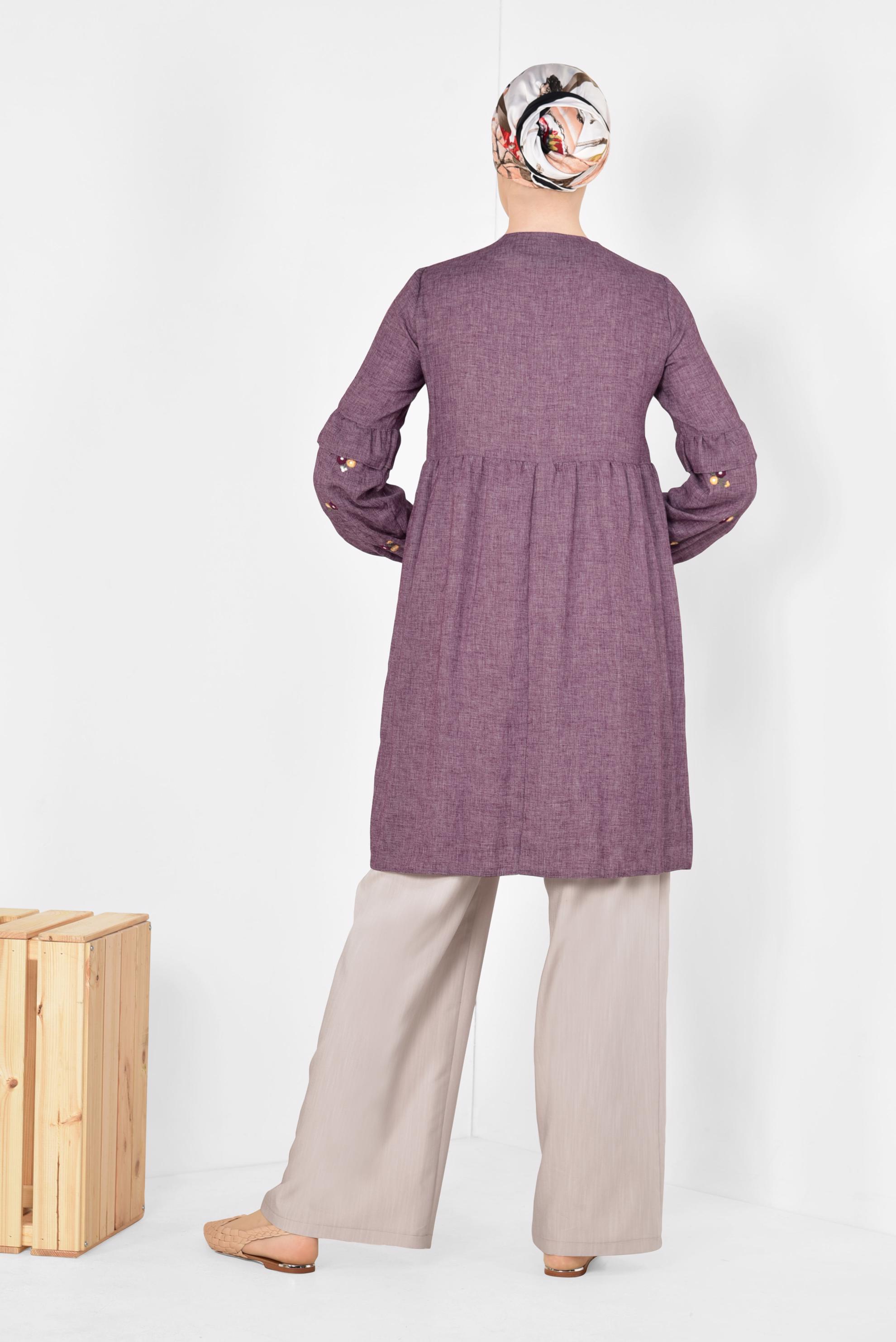 Tesettür giyim BEJ YÜKSEK BEL BAĞCIKLI PANTOLON 7515