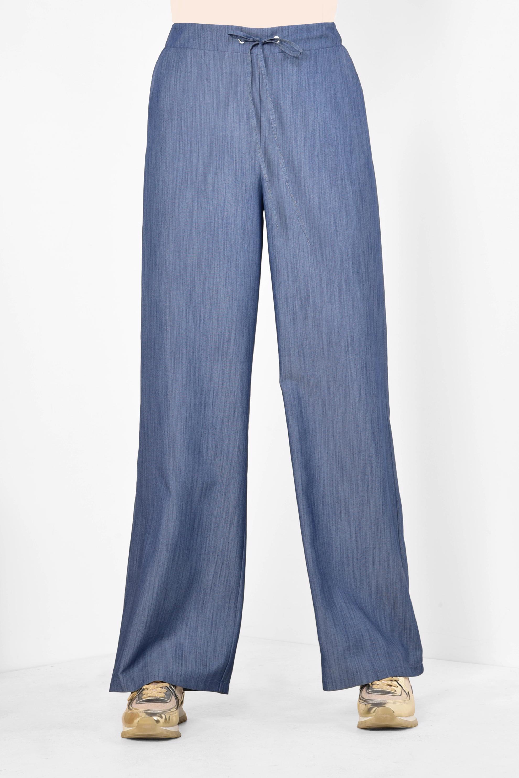 Tesettür giyim LACİVERT YÜKSEK BEL BAĞCIKLI PANTOLON 7515