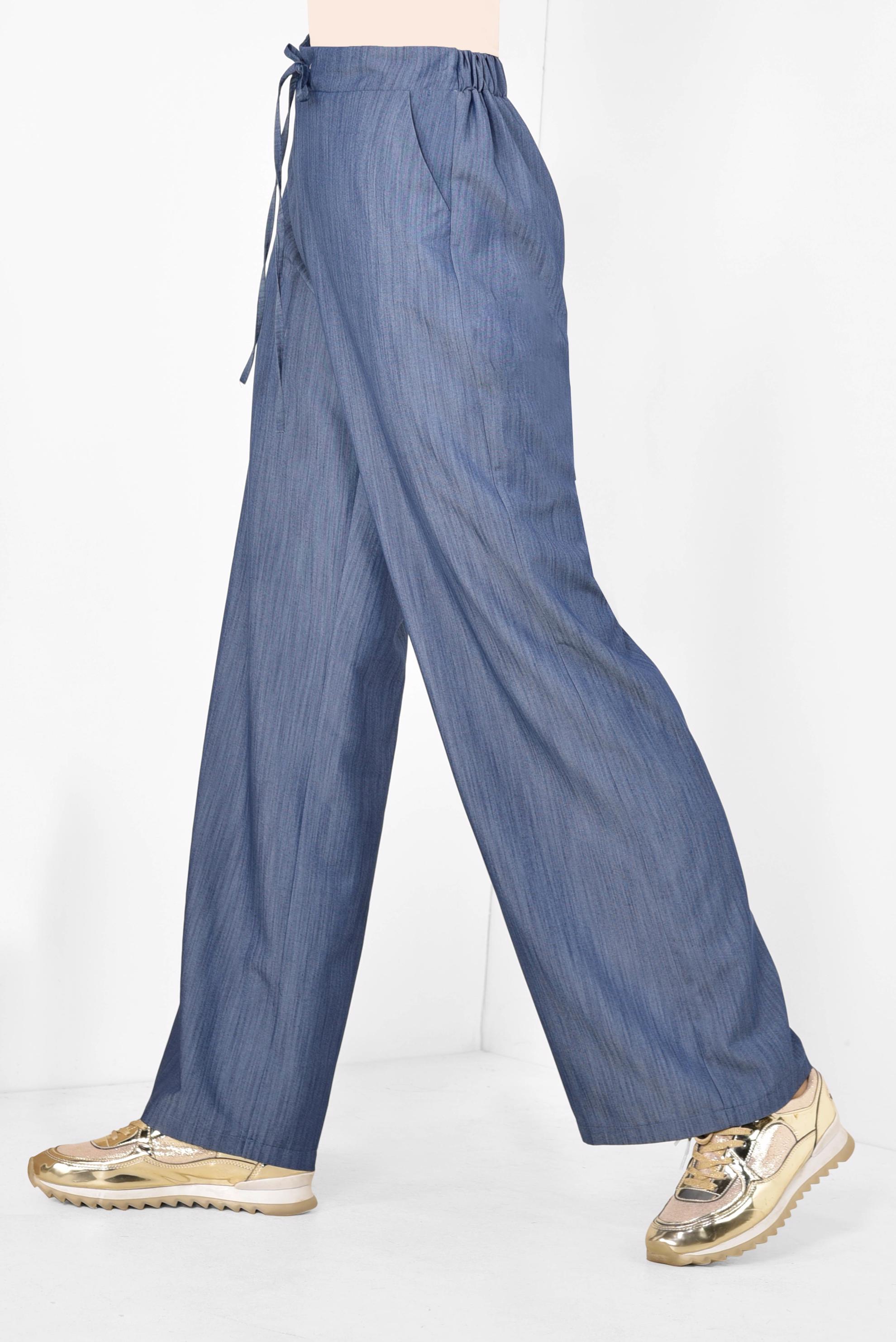 Tesettür giyim LACİVERT YÜKSEK BEL BAĞCIKLI PANTOLON 7515