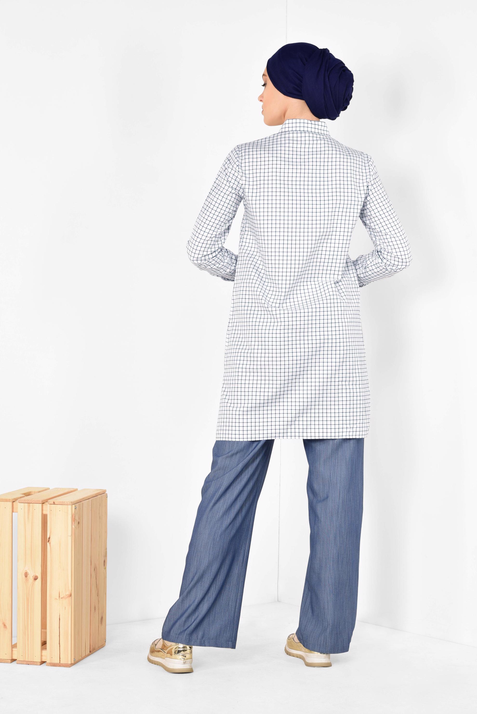 Tesettür giyim LACİVERT YÜKSEK BEL BAĞCIKLI PANTOLON 7515