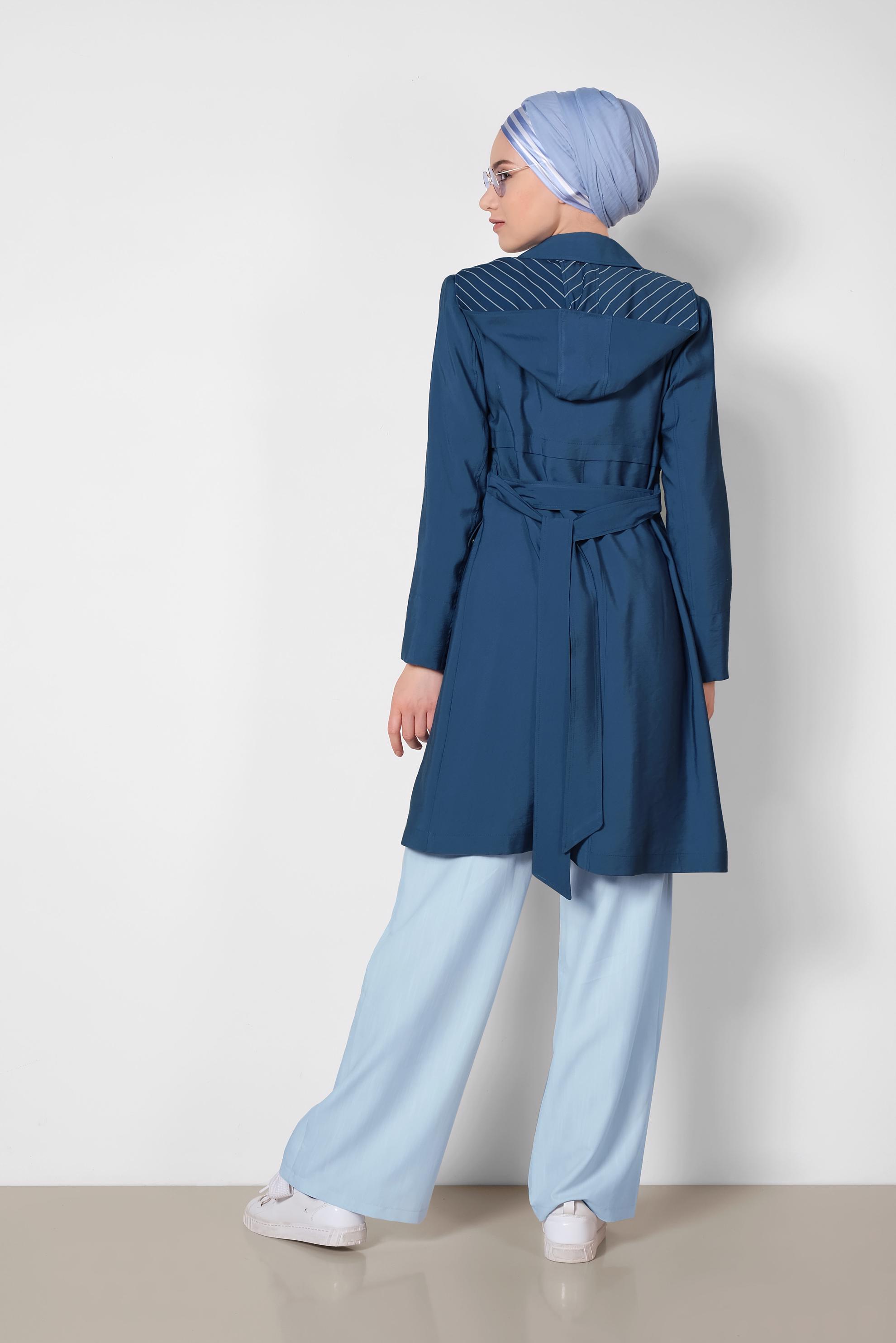 Tesettür giyim MAVİ YÜKSEK BEL BAĞCIKLI PANTOLON 7515
