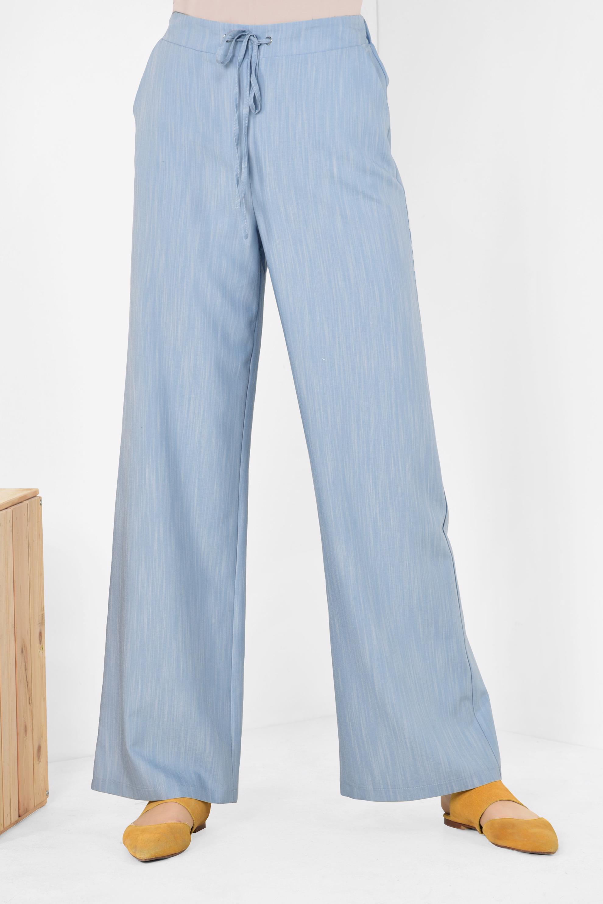 Tesettür giyim MAVİ YÜKSEK BEL BAĞCIKLI PANTOLON 7515